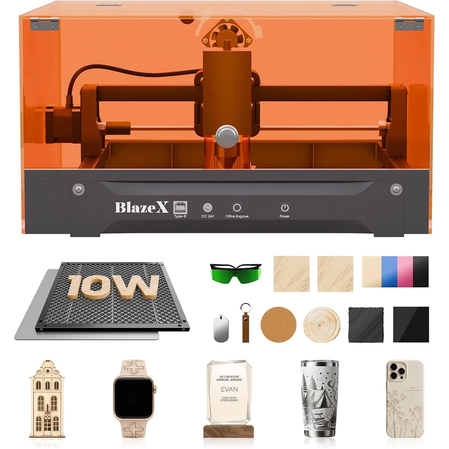 BlazeX M3 10W Lasergraviermaschine, Klasse 1 Laser, 0,01 mm hochpräziser Laserschneider und Graviermaschine für Holz, M…