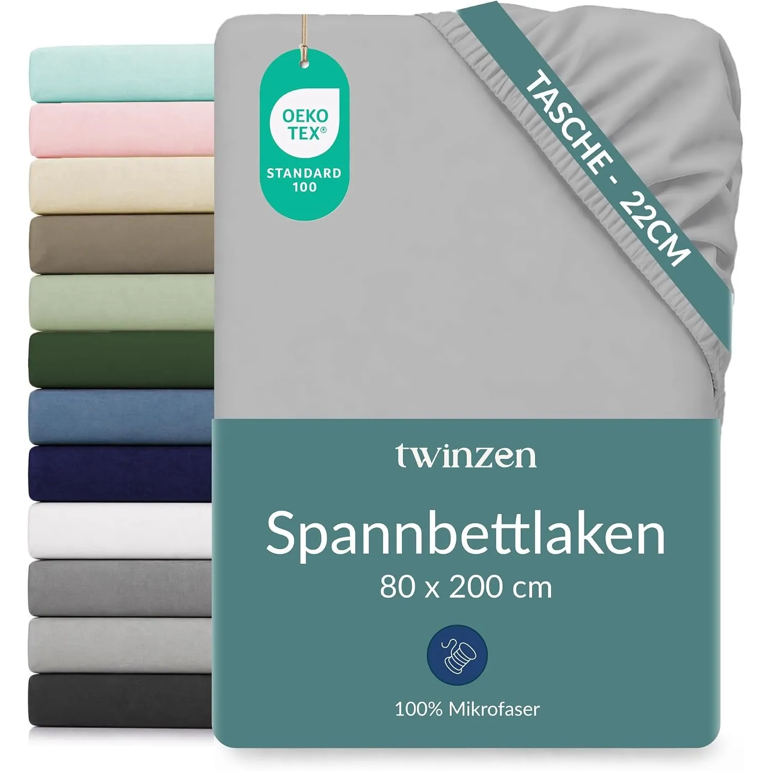 Twinzen Spannbettlaken Mikrofaser 80x200 Grau Steghöhe 20 cm | Weich & hautfreundlich · Atmungsaktiv · Pflegeleicht · W…