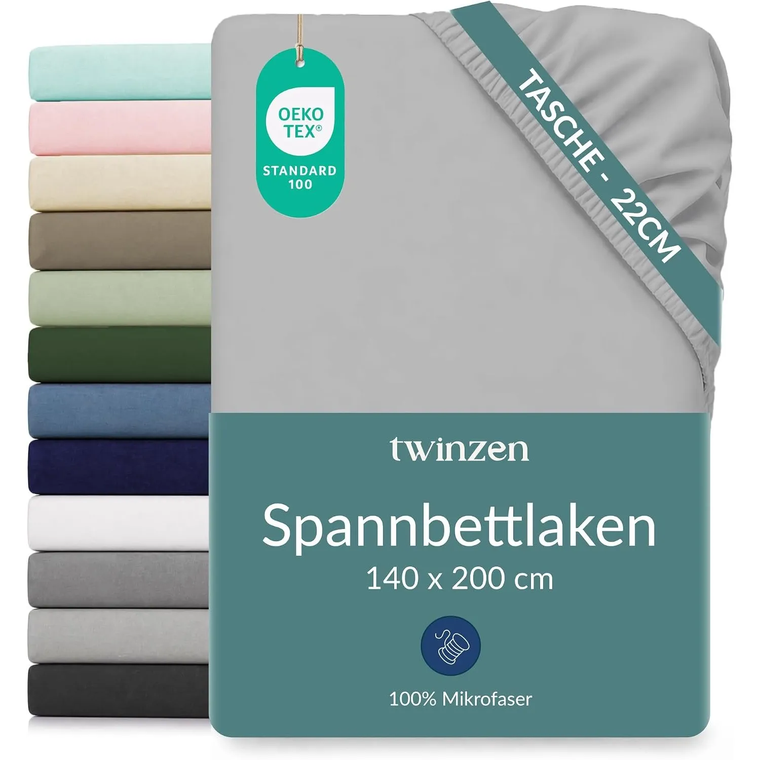 Twinzen Spannbettlaken Mikrofaser 140x200 Grau Steghöhe 25 cm | Weich & hautfreundlich · Atmungsaktiv · Pflegeleicht · …