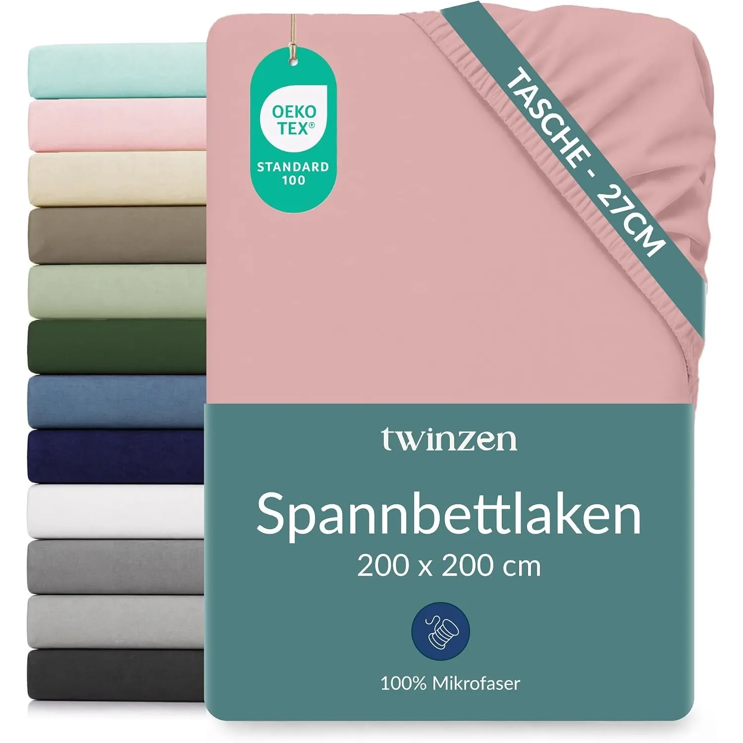 Twinzen Spannbettlaken Mikrofaser 200x200 Rosa Steghöhe 25 cm | Weich & hautfreundlich · Atmungsaktiv · Pflegeleicht · …