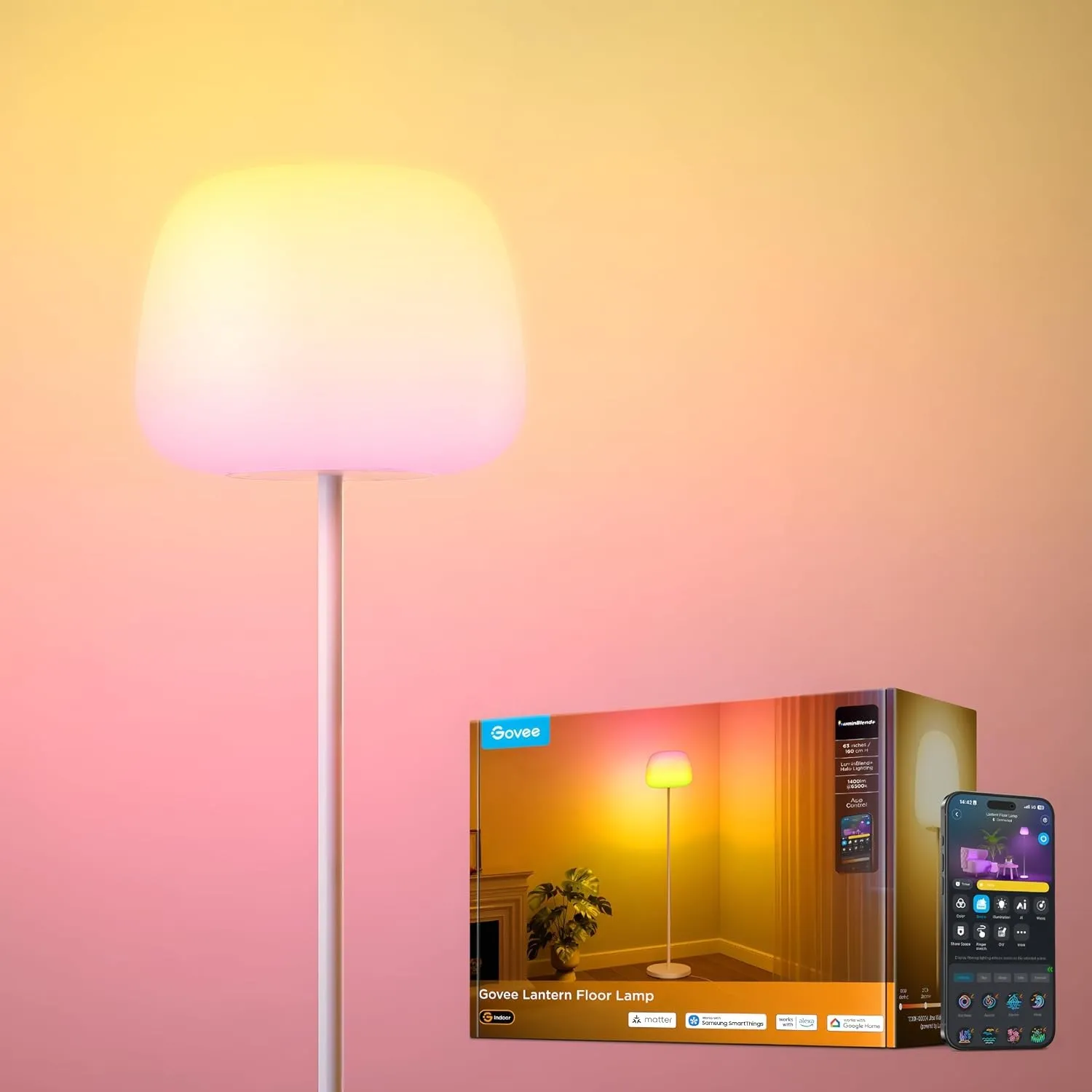 Govee Laterne Stehlampe LED, RGBICWW Stehlampe Dimmbar 1000K-10000K Weiß