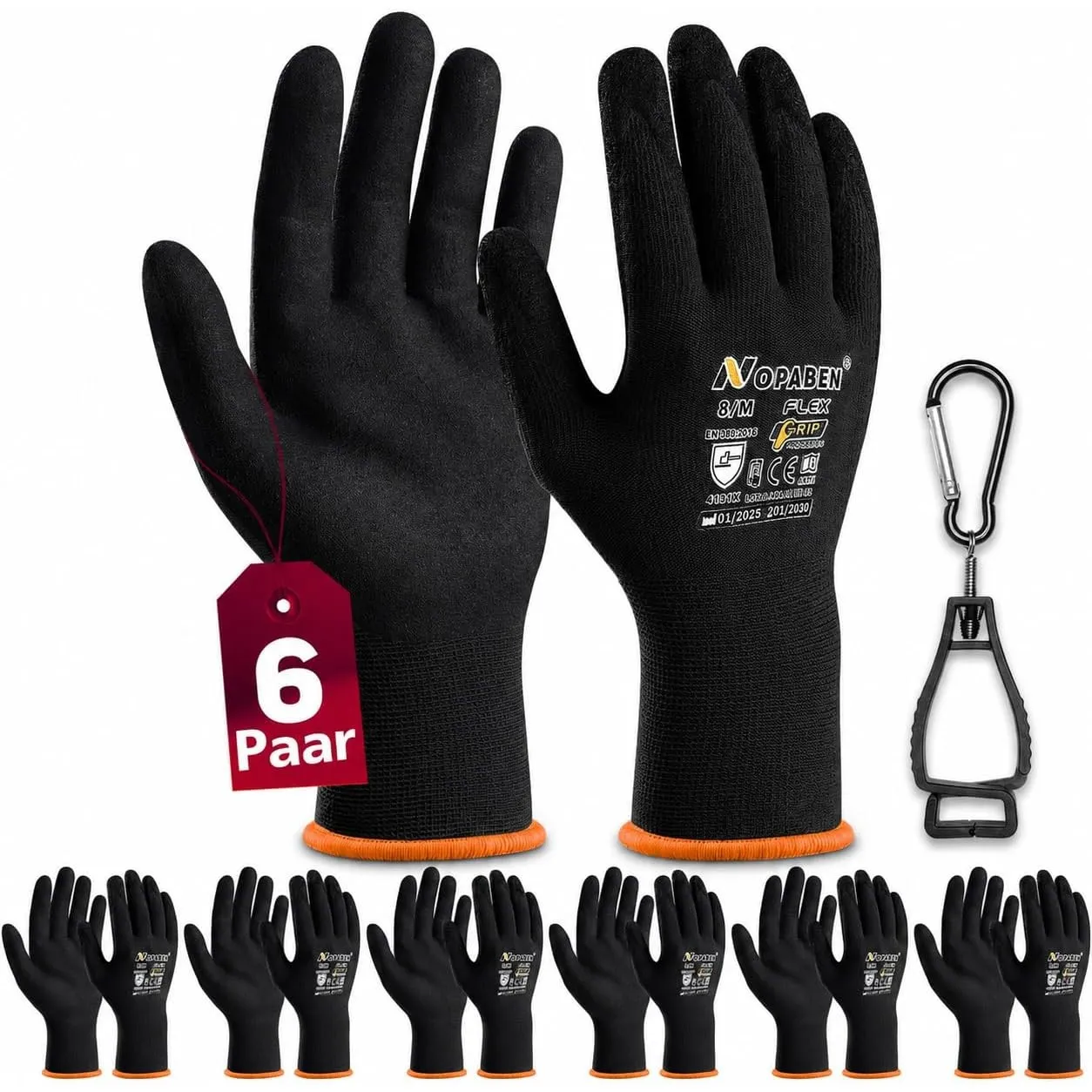 6 Paar Arbeitshandschuhe Herren mit Nitril - Beschichtung Rutschfest mit Touchscreen Feines Tastgefühl Grip für Mechani…