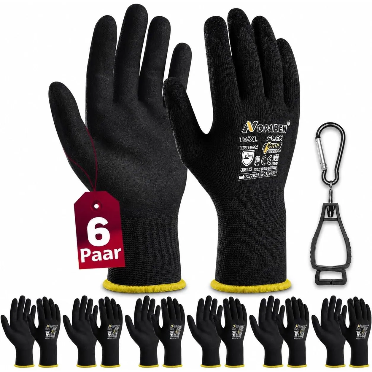 6 Paar Arbeitshandschuhe Herren mit Nitril - Beschichtung Rutschfest mit Touchscreen Feines Tastgefühl Grip für Mechani…