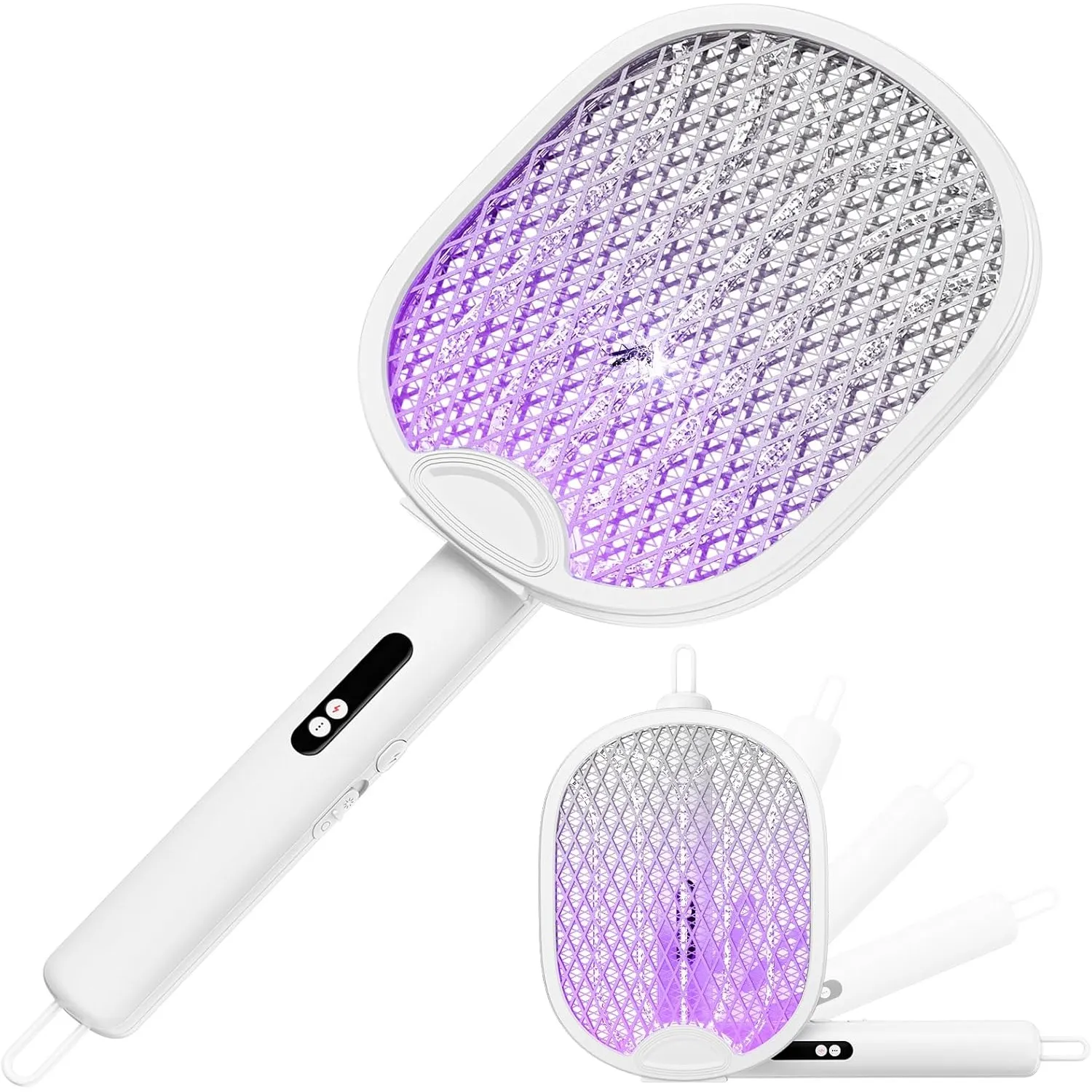 Elektrische Fliegenklatsche extra stark 4000 V, 3 in1,Weiß | USB-C Akku,1800 mAh, LED-Licht, Automatikmodus, USB-C, kla…
