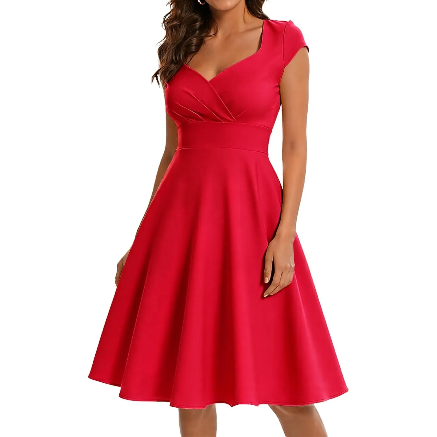 Bbonlinedress 1950er Vintage Retro Cocktailkleid Rockabilly V-Ausschnitt Faltenrock Abendkleid Partykleid