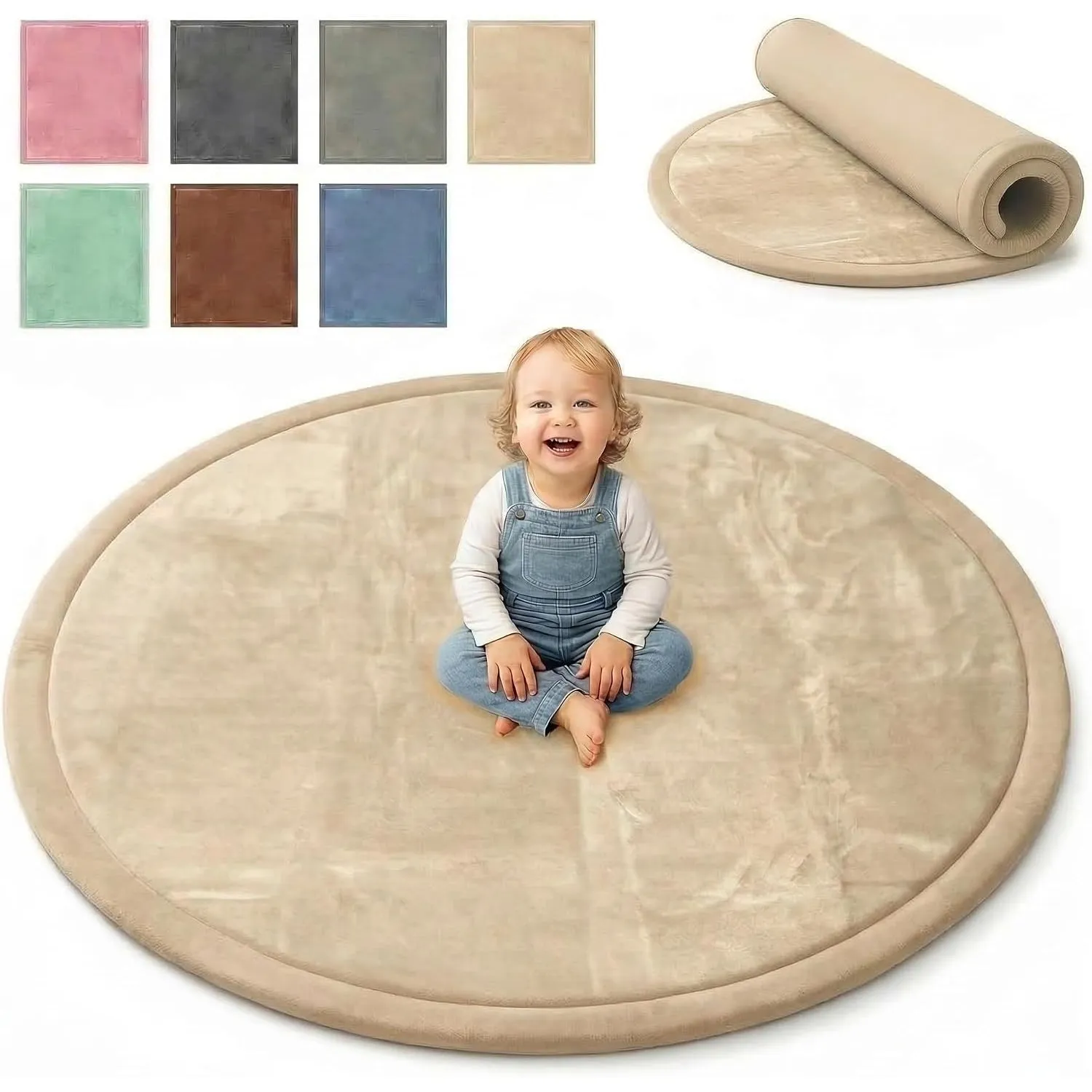 BabybeFun Krabbelmatte Baby - kuschelig weich - 3cm Dicke Spielmatte - schützt vor Stößen - Teppich Kinderzimmer Rund -…