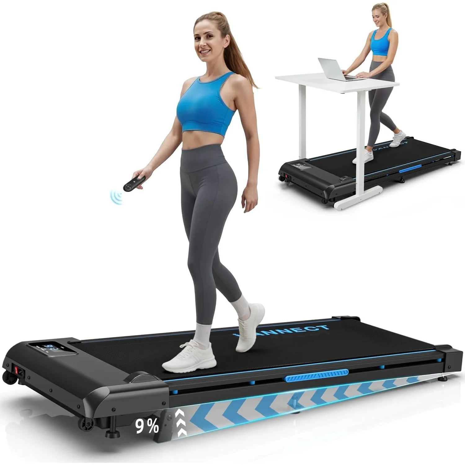 Walking Pad, 4 in 1 Laufband für Zuhause mit 9% Steigung, 1-10 km/h Walking Machine mit LED-Anzeige, Fernbedienung, 2,7…