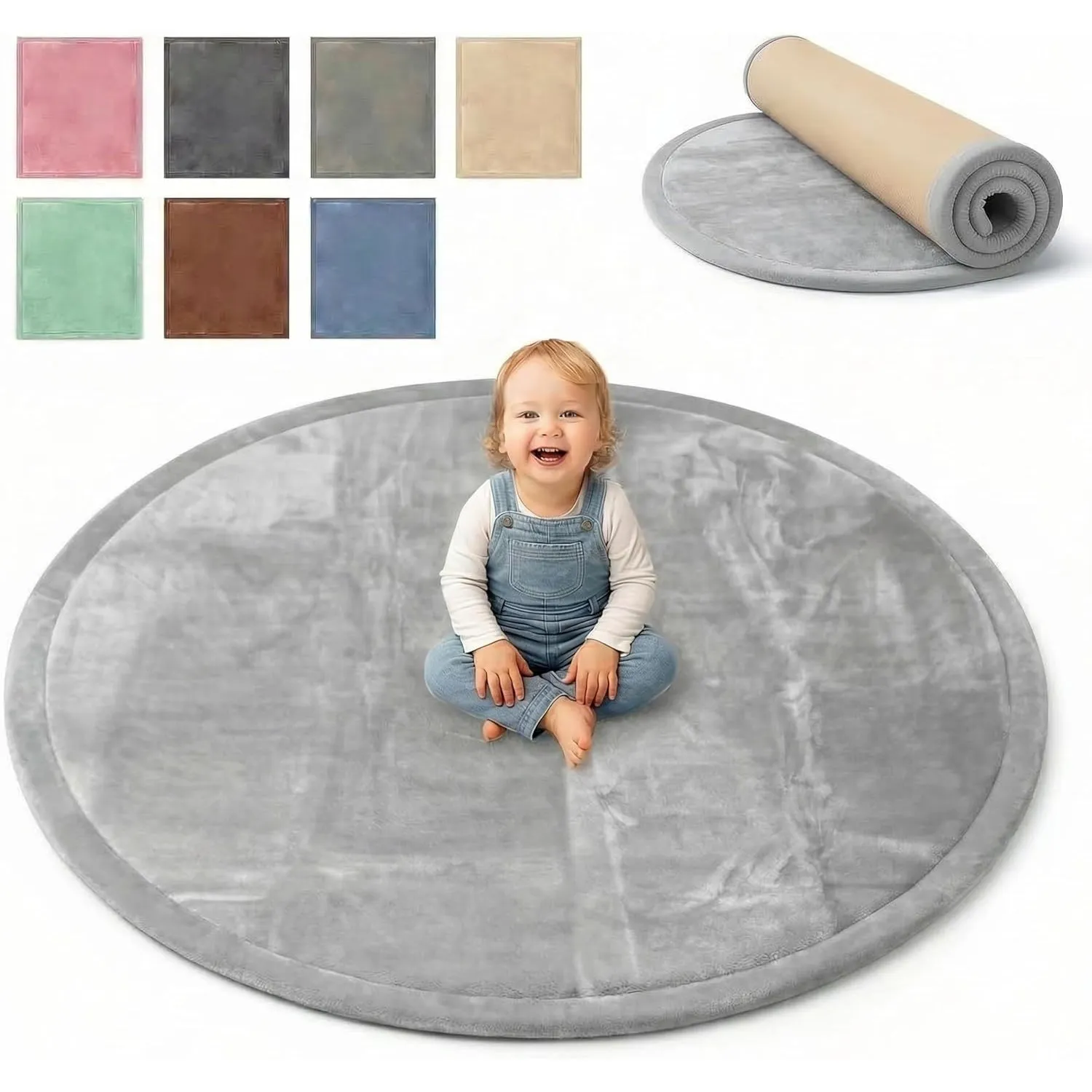 BabybeFun Krabbelmatte Baby - kuschelig weich - 3cm Dicke Spielmatte - schützt vor Stößen - Teppich Kinderzimmer Rund -…