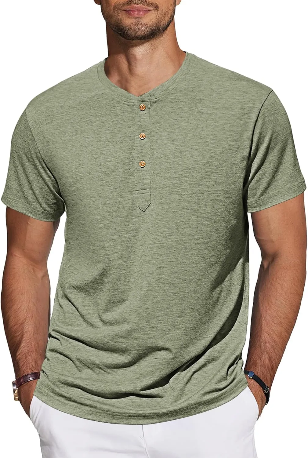 TARAINYA Henley Men's Cotton T-Shirt Short Sleeve Summer Men with 3 Button Placket M-4XL
