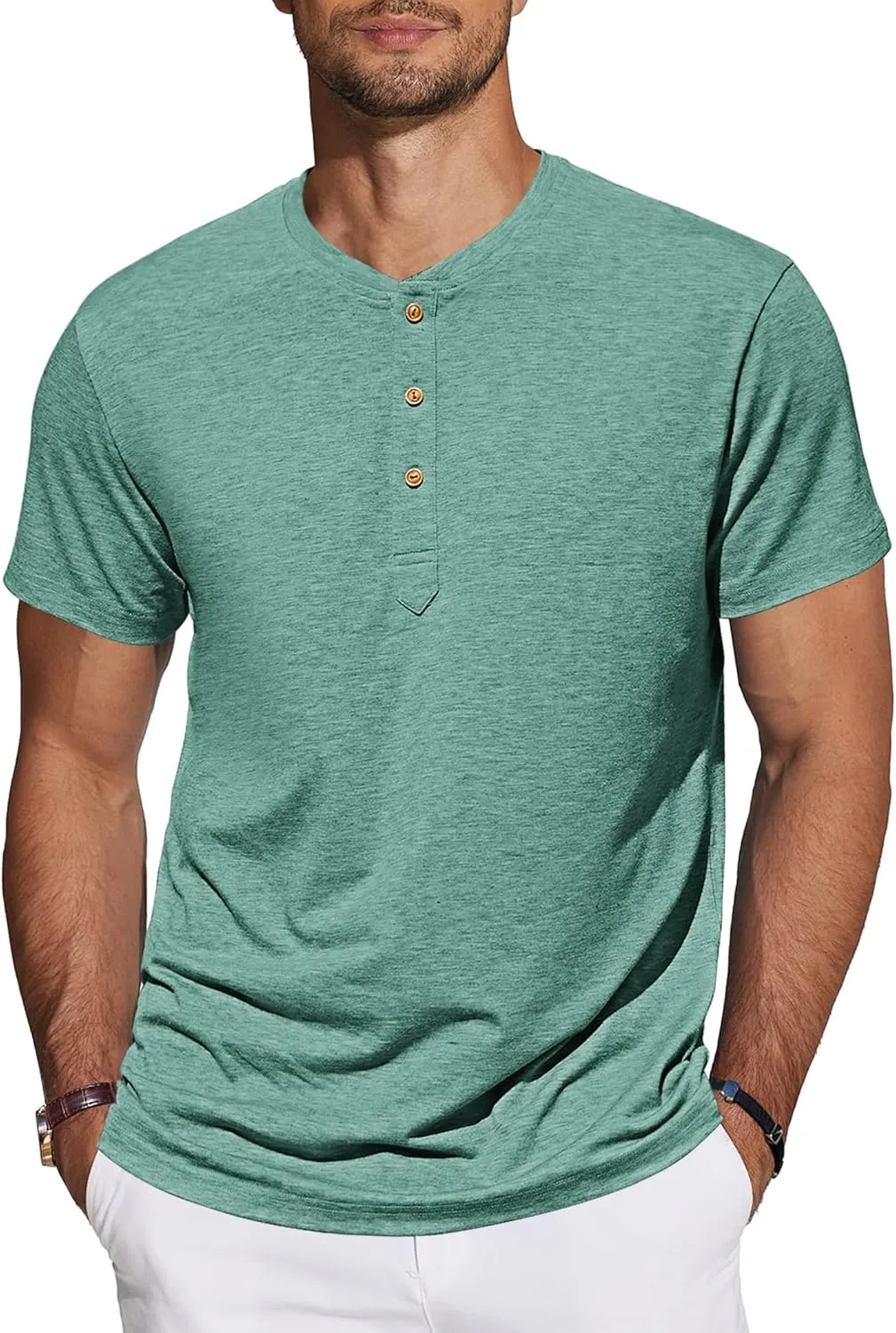 TARAINYA Henley Men's Cotton T-Shirt Short Sleeve Summer Men with 3 Button Placket M-4XL
