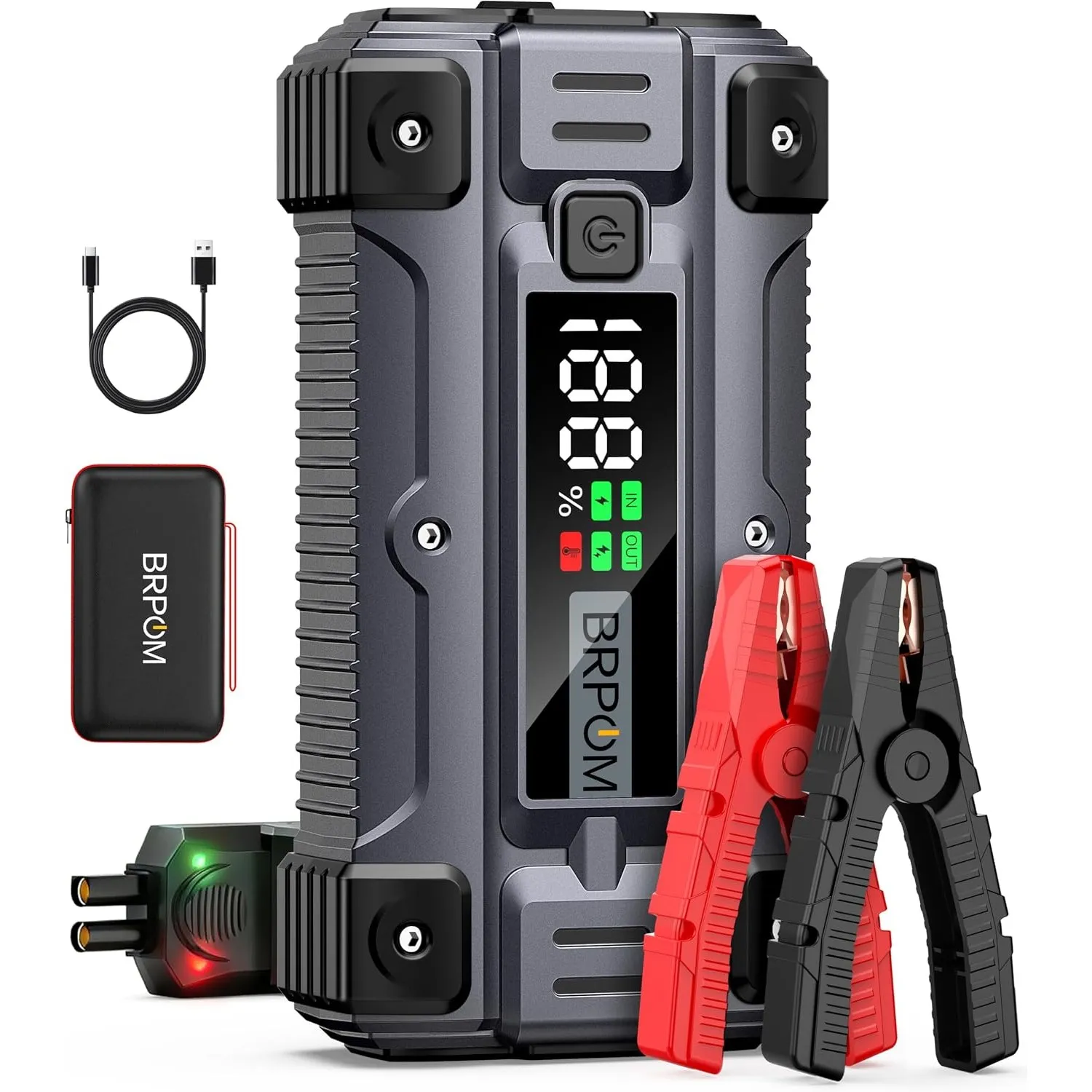 BRPOM Starthilfe Powerbank für PKW 9000A Autobatterie Booster für alle Fahrzeuge & 12.0L Diesel mit LED-Taschenlampe, G…