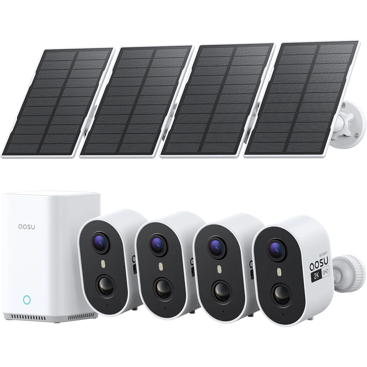 aosu 2K 3MP Überwachungskamera Aussen Solar Akku 4er-Kit mit aosuBase 32GB