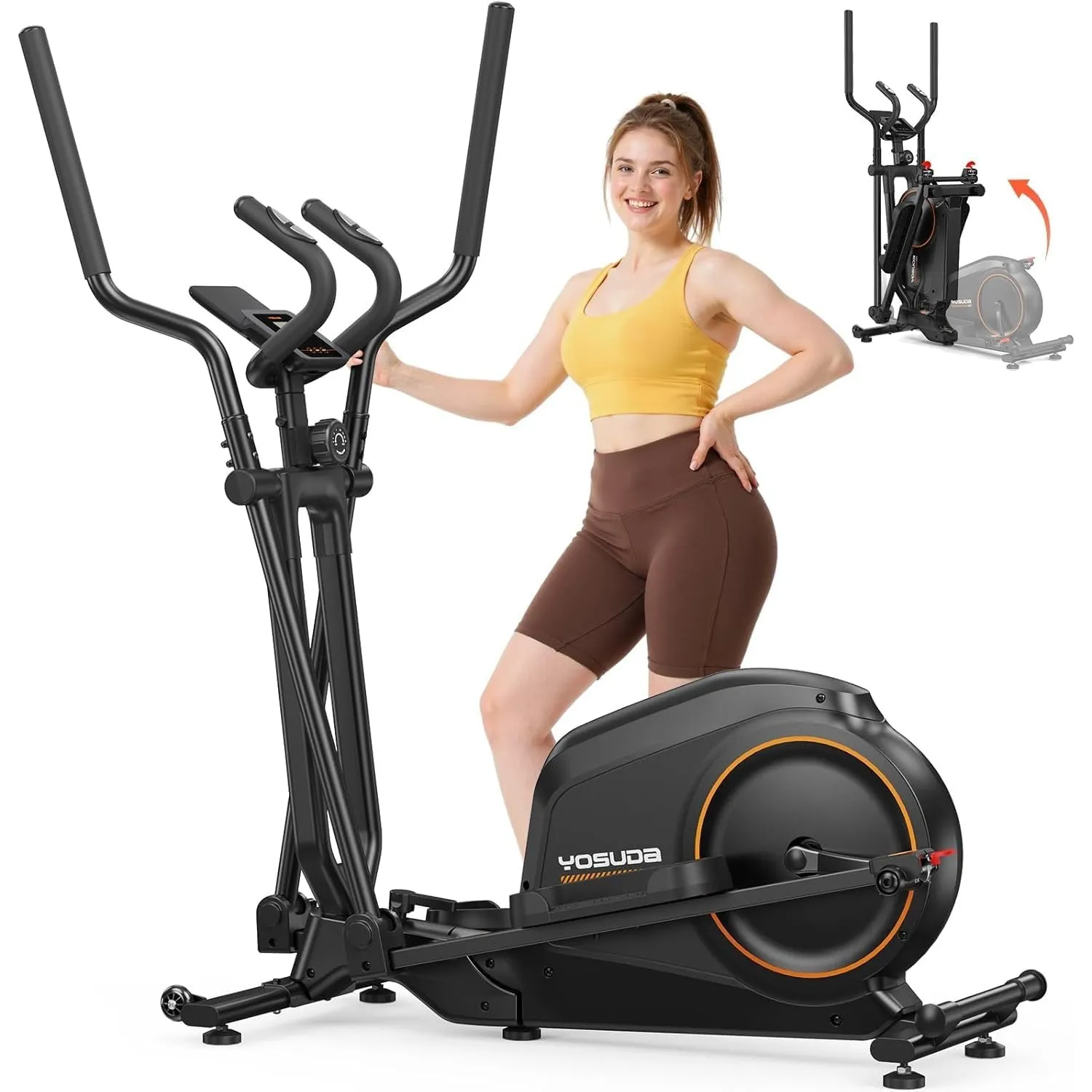 YOSUDA Klappbarer Crosstrainer für Zuhause, Magnetischer Ellipsentrainer mit 16 Widerstandsstufen, Ultraleiser für Card…