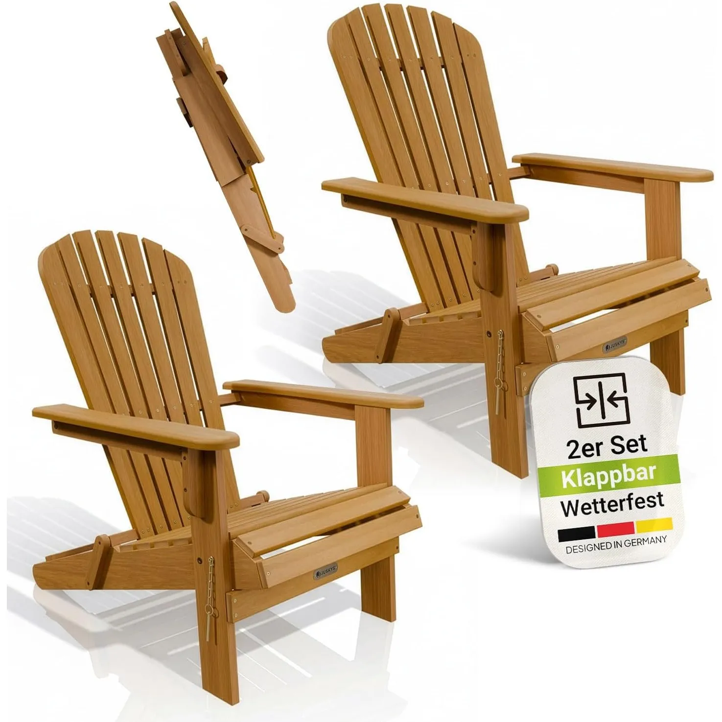 Juskys® Garten Liegestuhl Korfu 2er Set – aus Akazienholz, klappbar, 85x69x94 cm, Natur, geölt, Gartenstuhl, Sonnenliege
