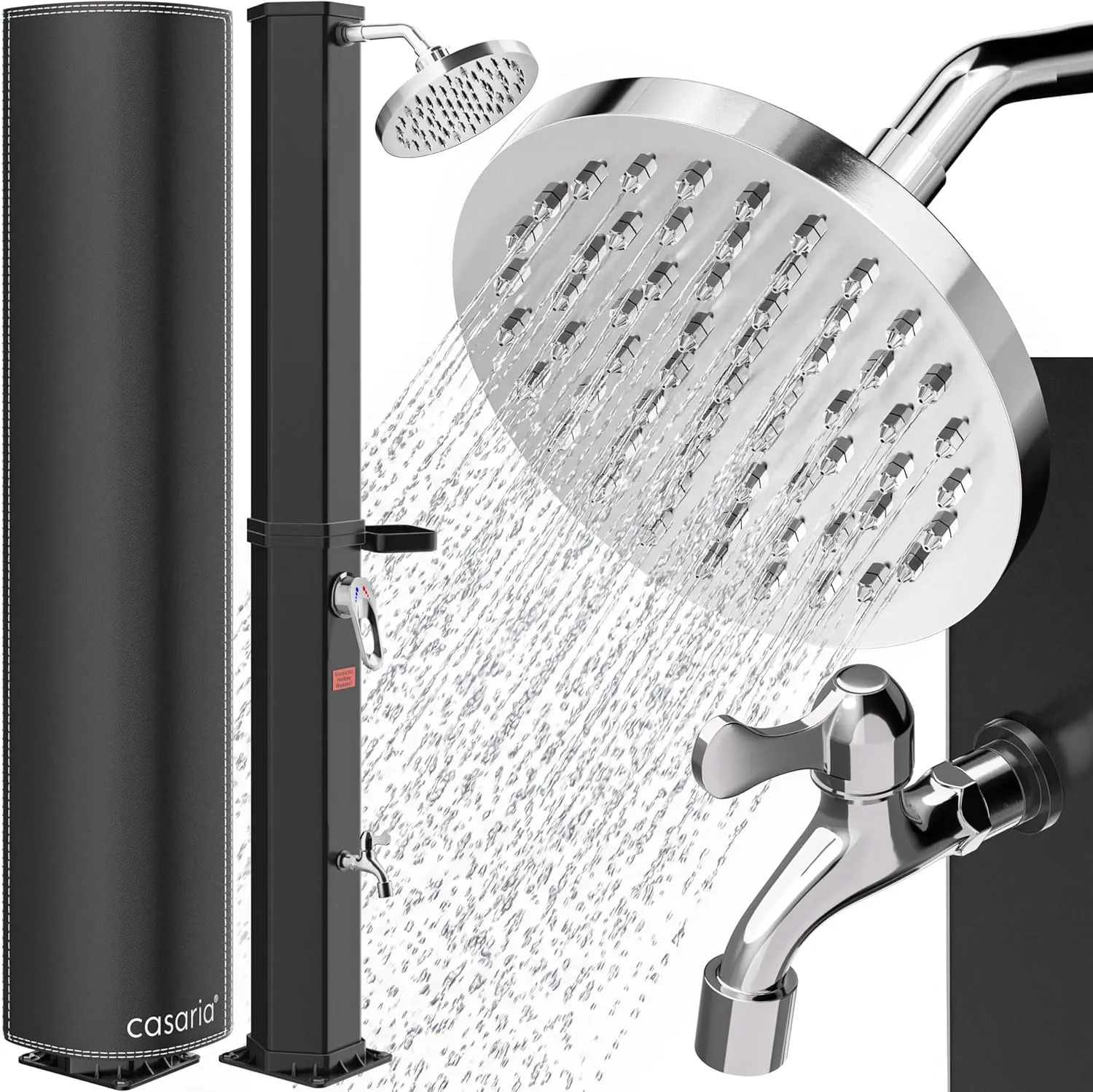 Casaria® Solardusche 60 Liter UV-beständig Edelstahl Ablage 105GSM Schutzhaube Regendusche Pooldusche Campingdusche 60°…
