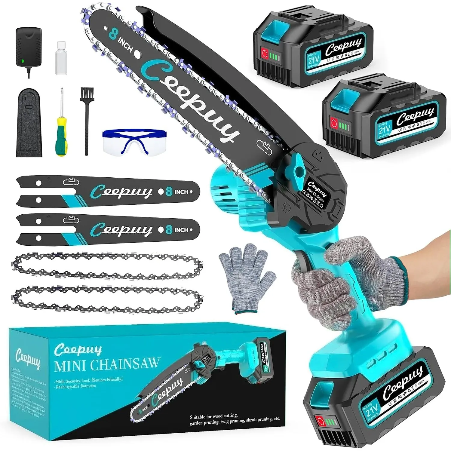 8 Zoll Mini Akku-Kettensäge zum Beschneiden, 2x4000 mAh Akku-Säge, elektrische Säge mit Ölpumpe, tragbare elektrische K…