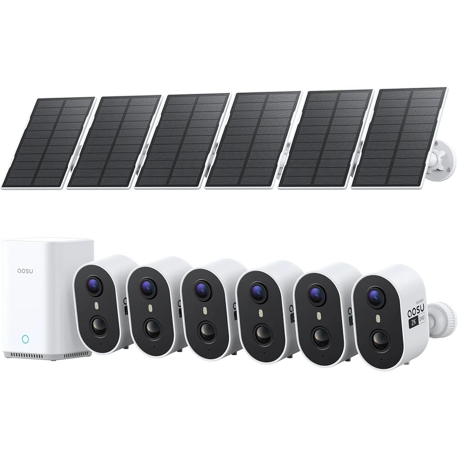 aosu 2K 3MP Überwachungskamera Aussen Solar Akku 6er-Kit mit aosuBase 32GB