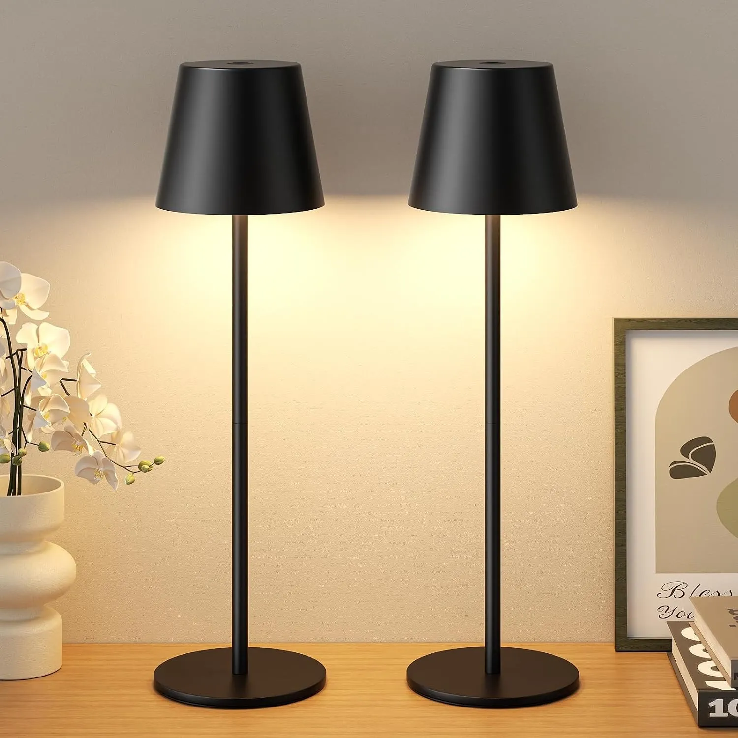 Tischlampe Kabellos 2 Stück, Touch, LED Akku Lampe für Outdoor Indoor