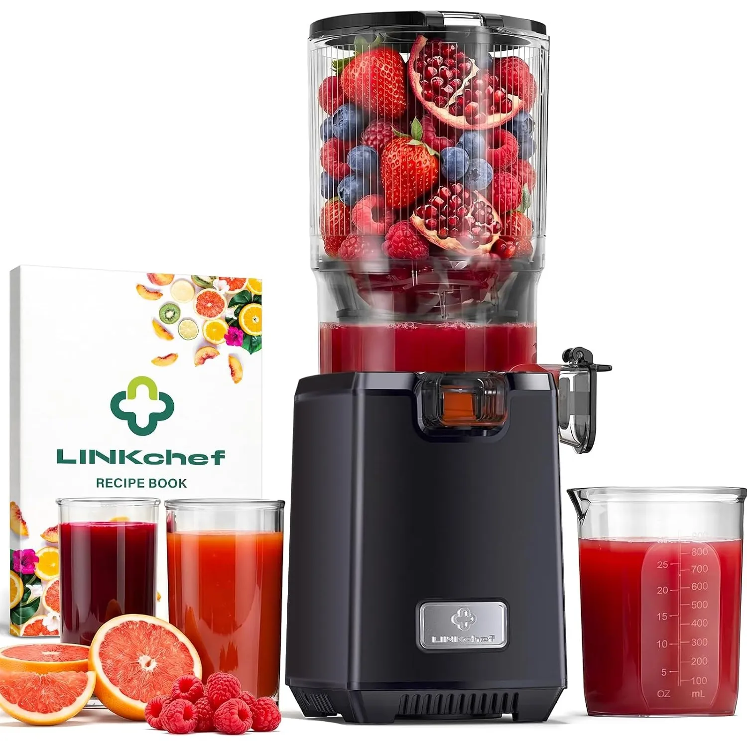 LINKChef Entsafter Slow Juicer, 130 mm große Öffnung, Entsafter Gemüse und Obst, 1,8 L Kapazität, 250W Elektrischer Jui…