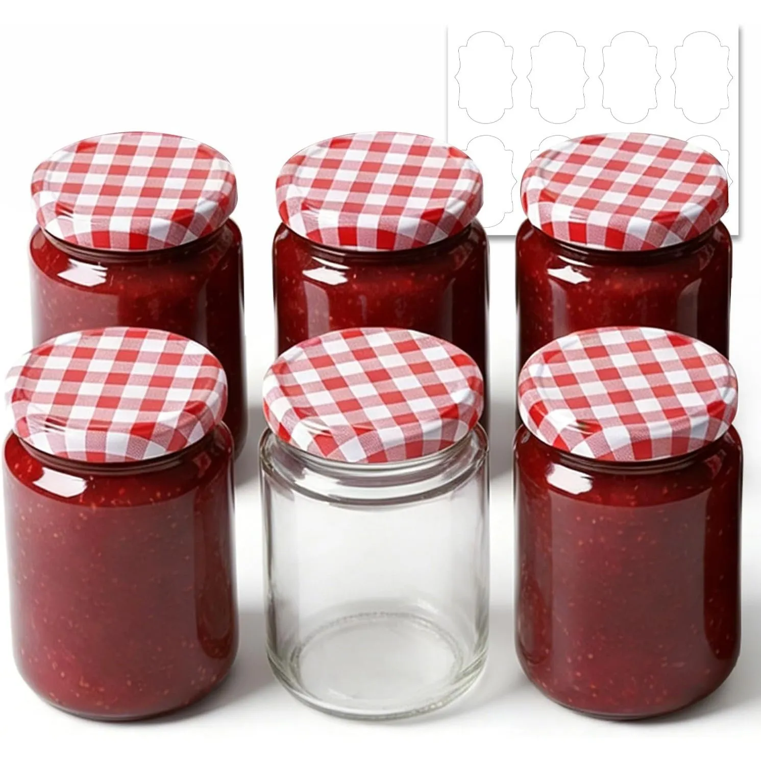 ComSaf 500ml Einmachgläser mit rot-weiß kariertem Schraubdeckel, 6er-Set