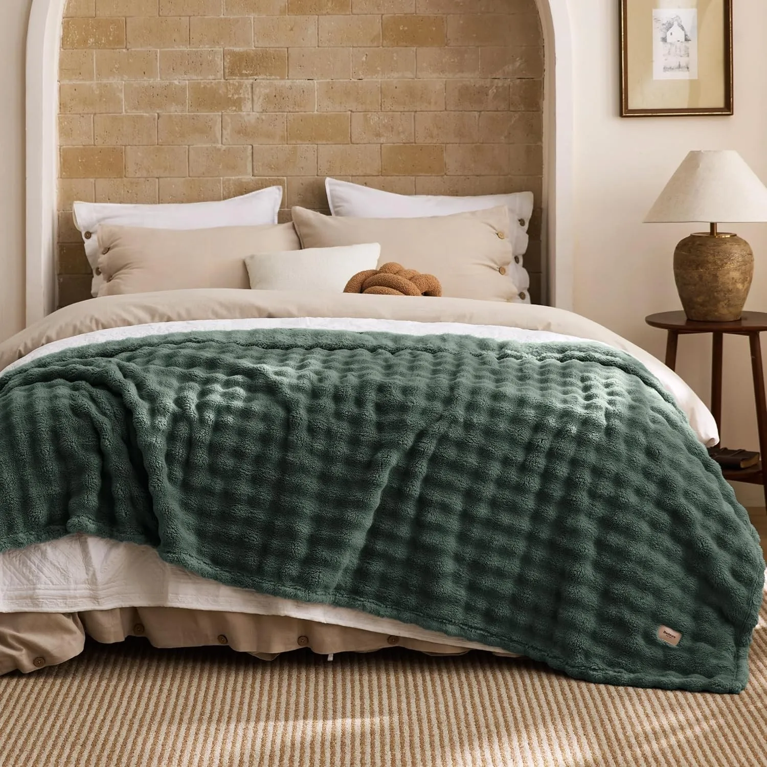 BEDSURE Kuscheldecke Flauschig Bubble Decke - Dunkelgrün, 220x240 cm