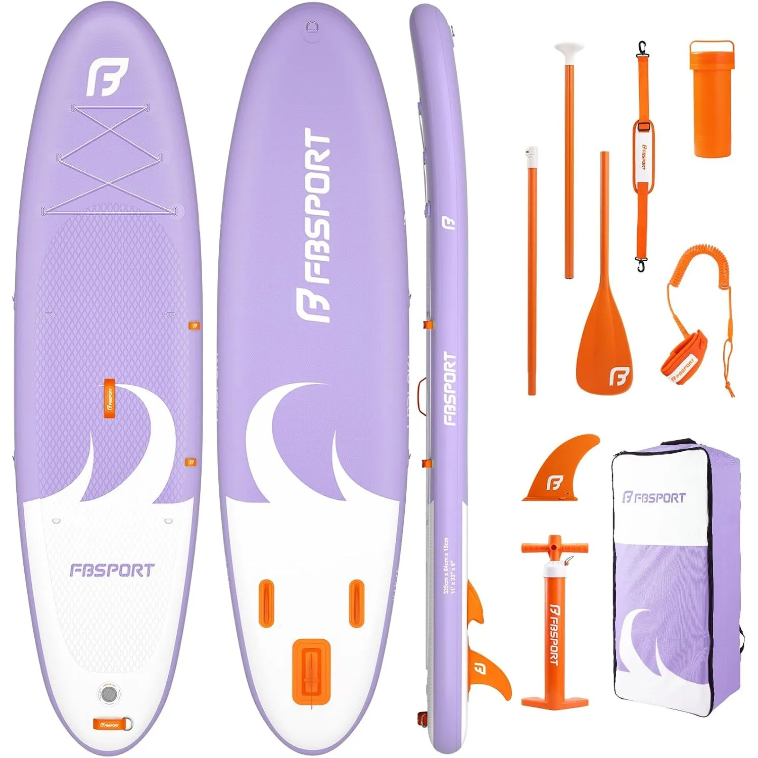 FBSPORT Stand up Paddling Board Surfbrett Surfboard SUP aufblasbar mit Pumpe 335x84x15 cm Tragetasche SUP Zubehör mit r…