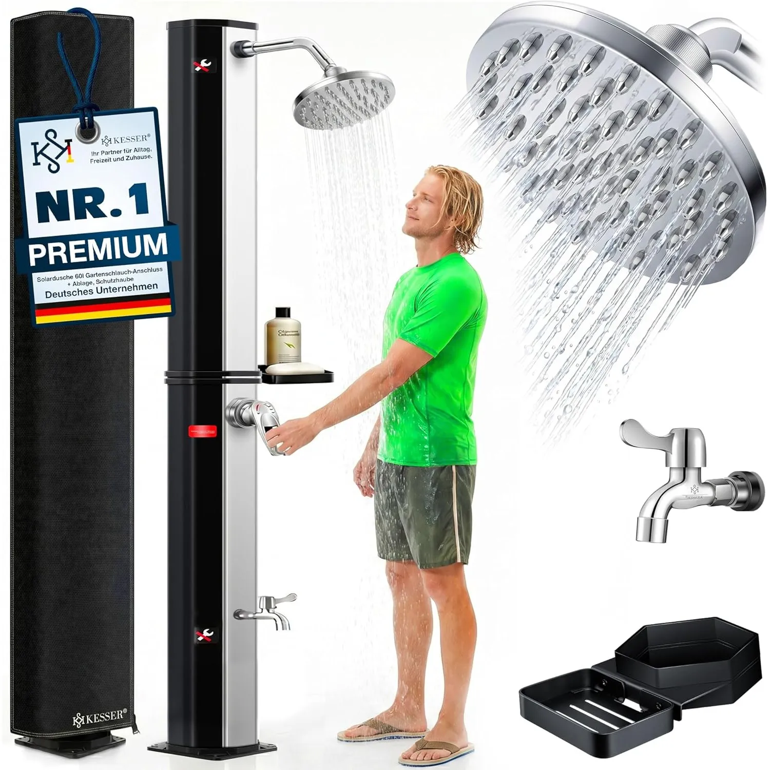 KESSER® Solardusche 60L Gartendusche, Solar Dusche für Garten & Pool mit warmem Wasser, Pooldusche ohne Strom, Regendus…
