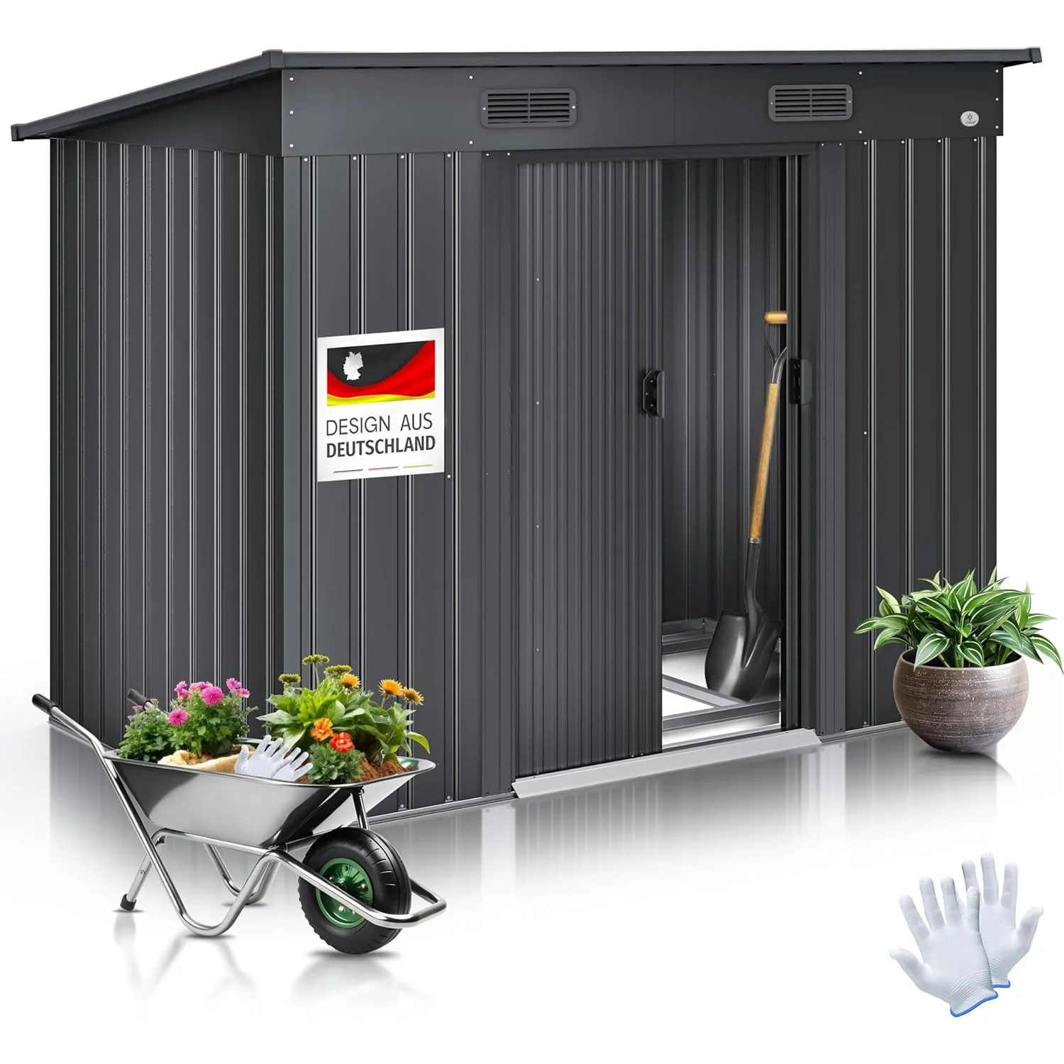 KESSER® - Gerätehaus L Metall 4 m³ mit Fundament | 194x112x181 cm | 2X Schiebetür & Fundament | Geräteschuppen | Garten…