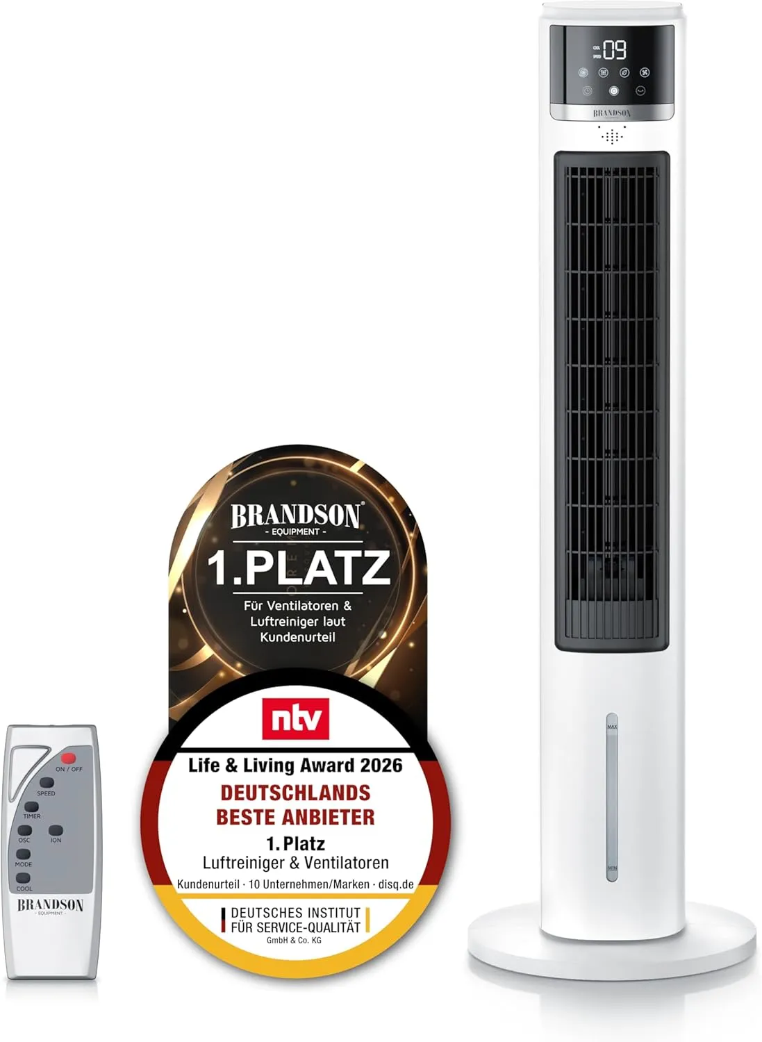 Brandson Tower Fan with Water Cooling in Eco Design - Very Quiet - DC Motor - Winner Life & Living Award 2026 - Fan wit…