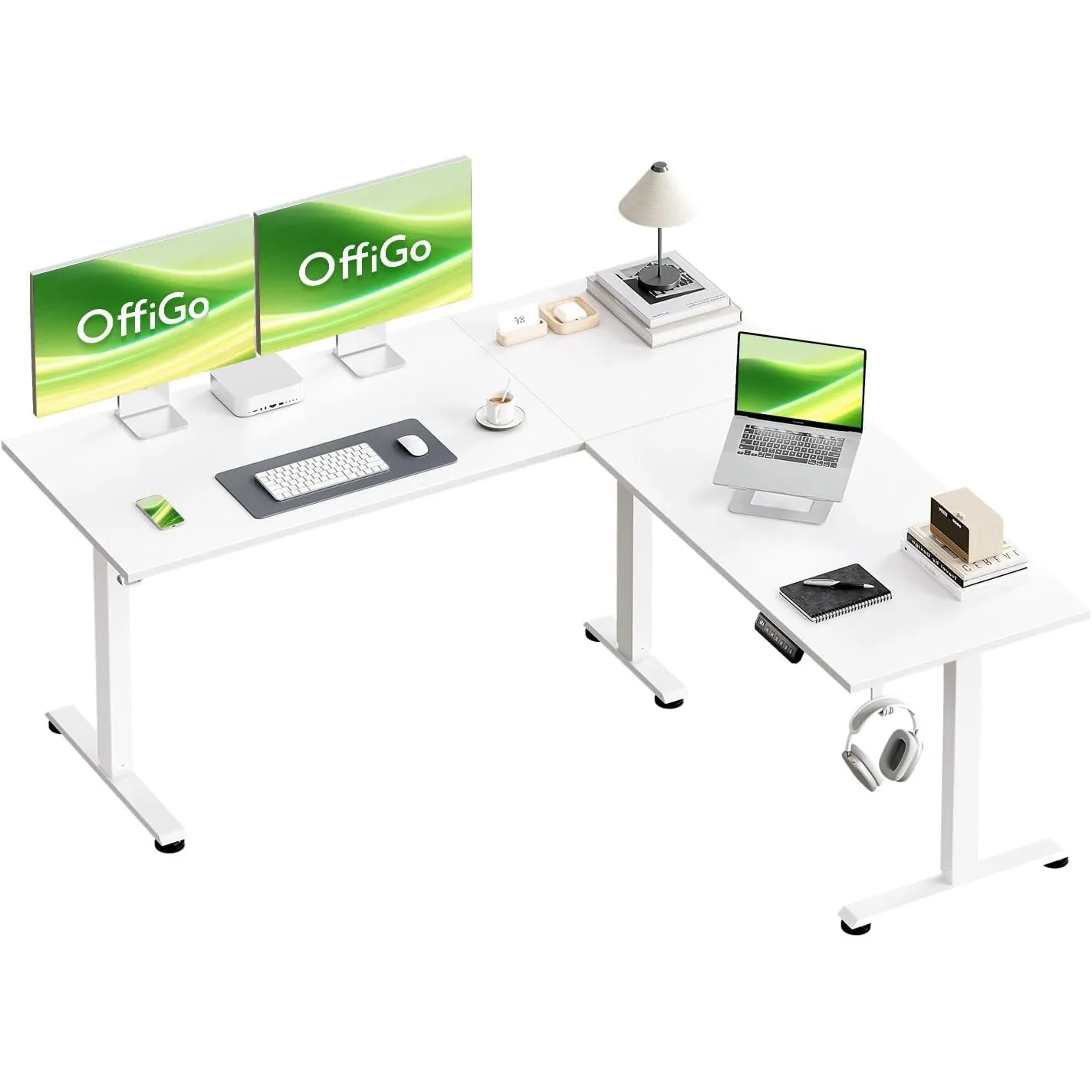 OffiGo Elektrisc Höhenverstellbarer Eckschreibtisch 120 x 120 cm, Weiß