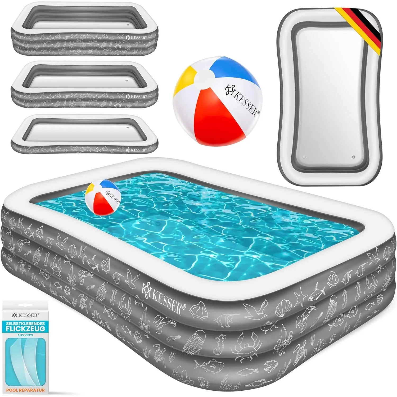 KESSER® Aufblasbarer Pool Familienpool für Kinder und Erwachsene Gartenschwimmbad Familienschwimmbad Sommer 305x183x56 …