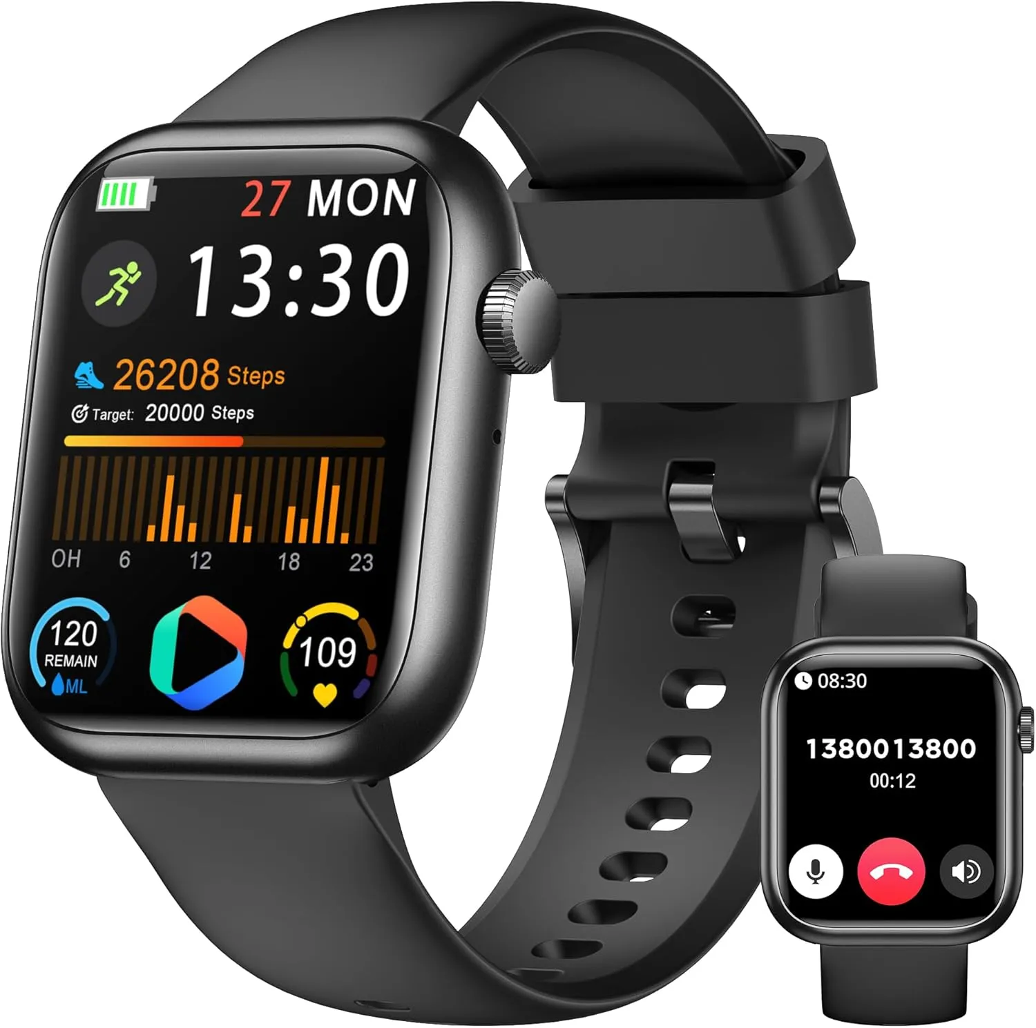 Smartwatch Damen Herren, 1.83" HD Fitness Tracker mit Schrittzähler/Blutdruckmessung/Pulsuhren/Telefonfunktion, Schlaft…