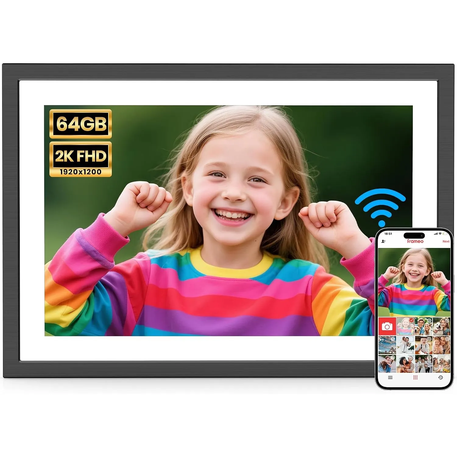 Frameo WLAN Digitaler Bilderrahmen 10,1 Zoll, 1920 * 1200P 2K Touchscreen 64GB Speicher Elektronischer FotoRahmen, Auto…