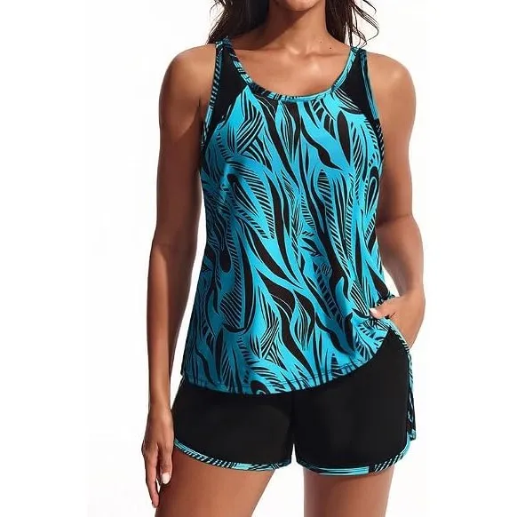 Hanna Nikole Tankini Damen Set Badeanzug Bauchweg Zweiteilig Push Up Eingearbeiteter BH Bademode und Eingearbeitetes Hö…