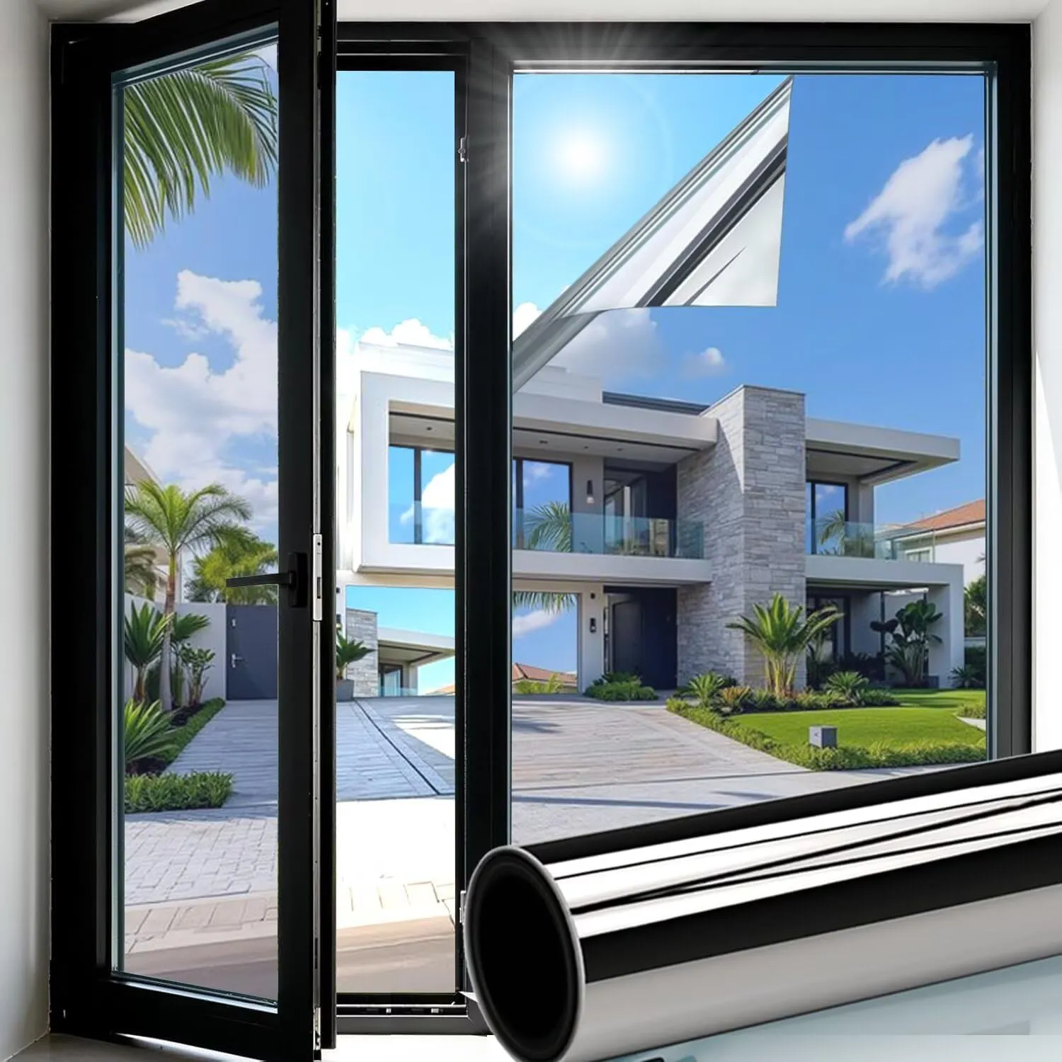 Hitzeschutzfolie Fenster außen Silber 90x200cm UV Schutzfolie Fensterfolie Hitzeschutz Sonnenschutz Sonnenschutzfolie F…