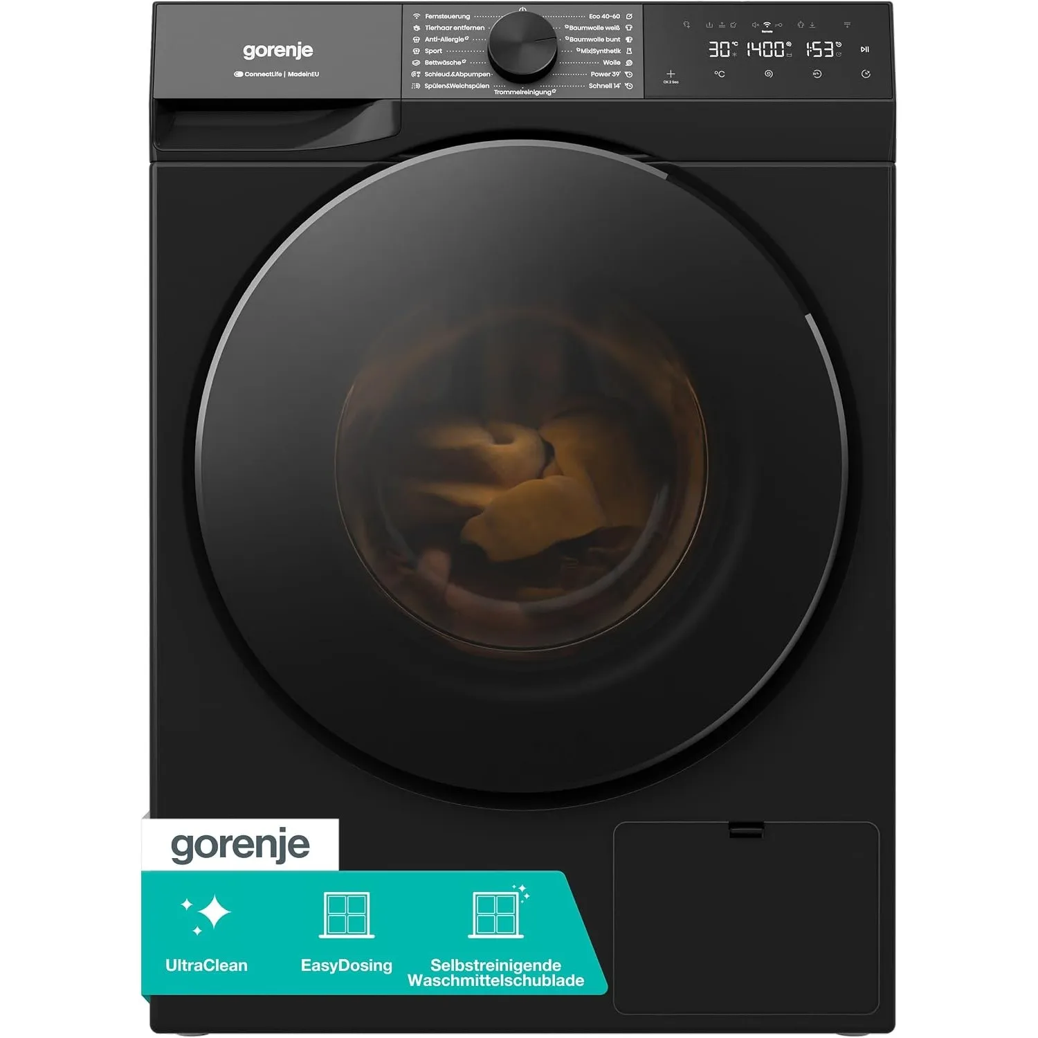 Gorenje W53G494A1P1B Waschmaschine mit Dampffunktion /9 KG /1400 U-Min/ConnectLife /15 Programme/UltraClean/AquaStop/St…