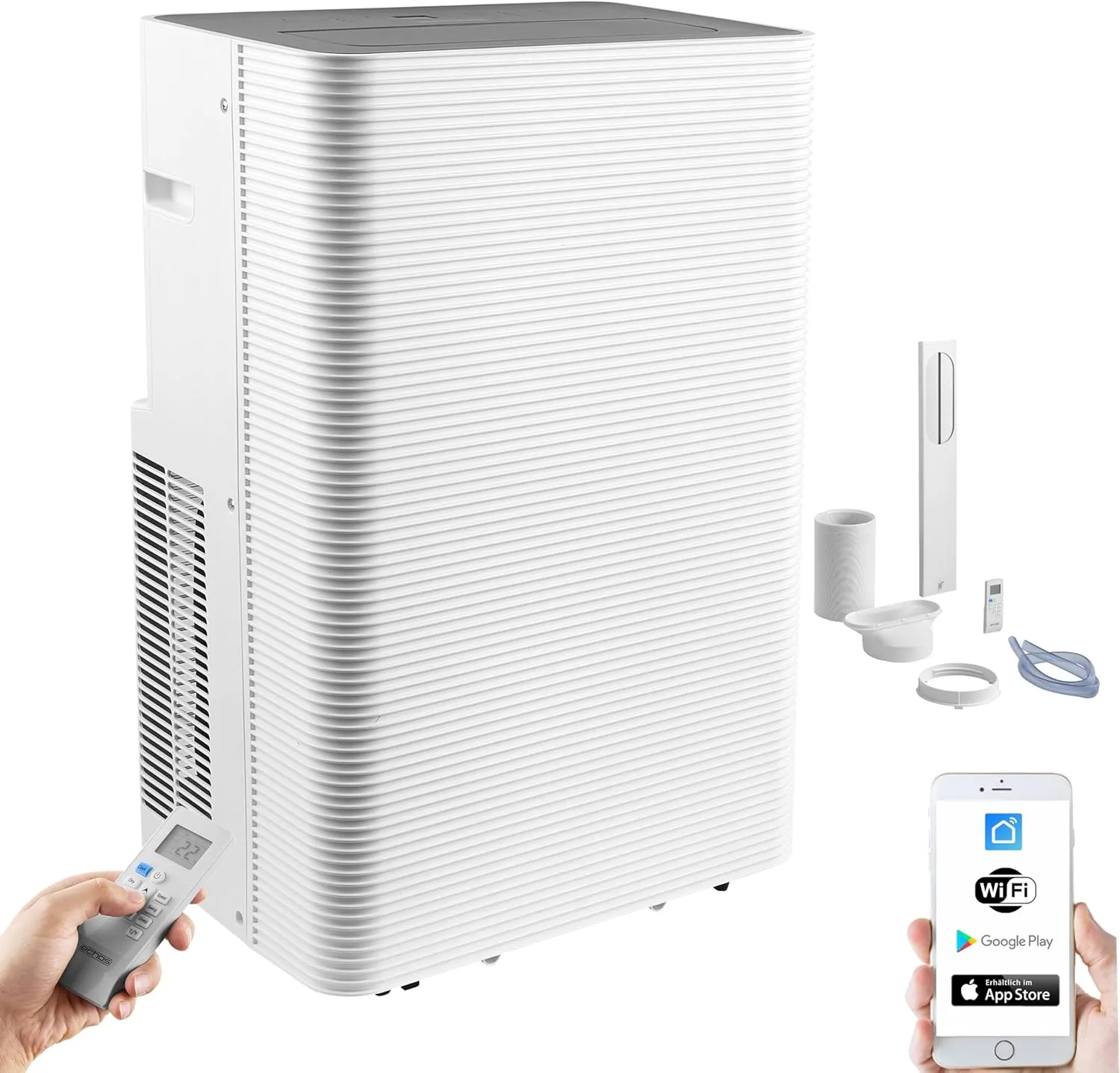 Echos Mobile Air Conditioning 12,000 BTU with Exhaust Hose, WiFi & Window Seal, Mobile Air Conditioner, Quiet ≤56 dB Ap…