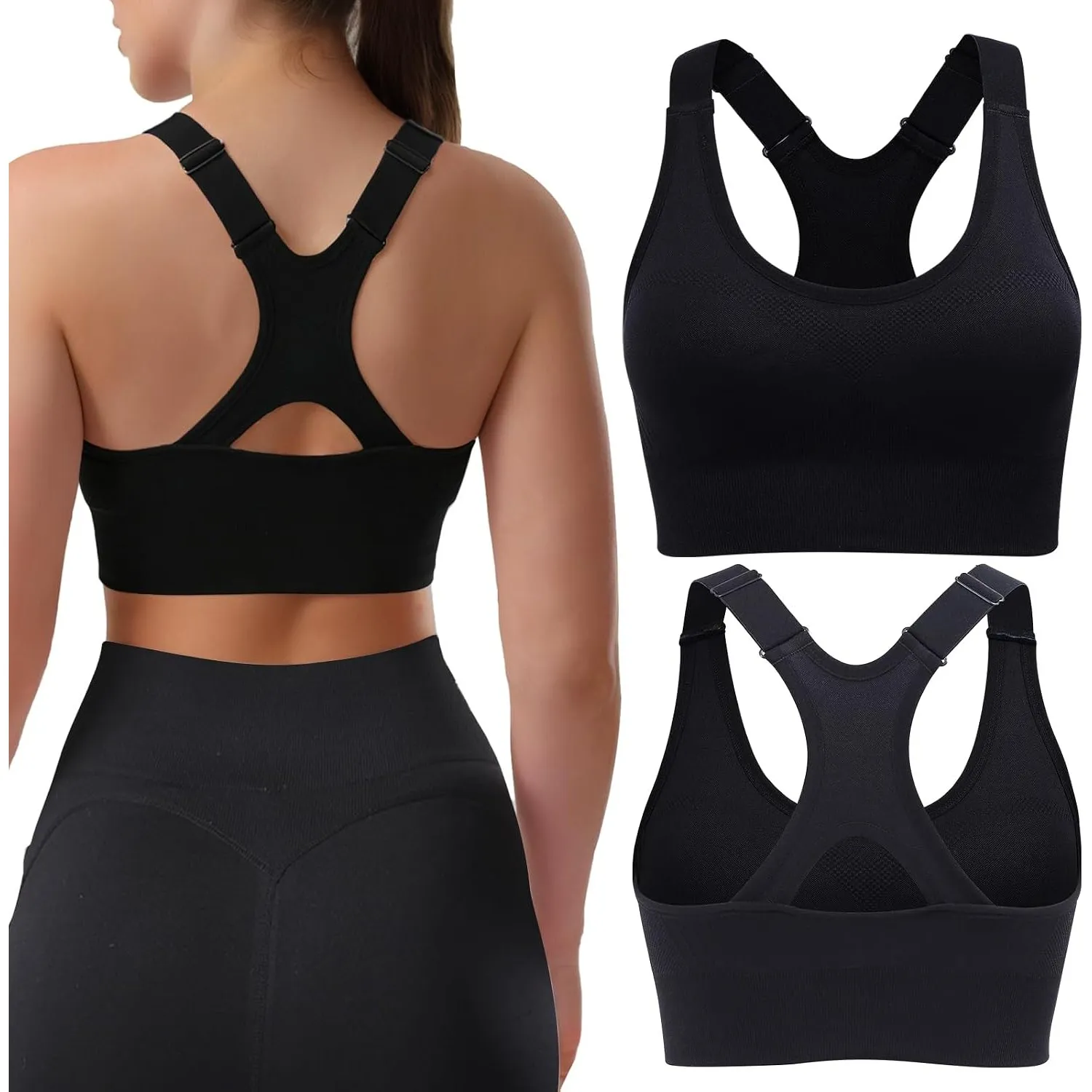 Sport-BHS für Damen im 1/3er-Pack, Racerback, Hoher Halt, Verstellbare Träger – Gepolsterte, Nahtlose Yoga-BHS fürfür F…