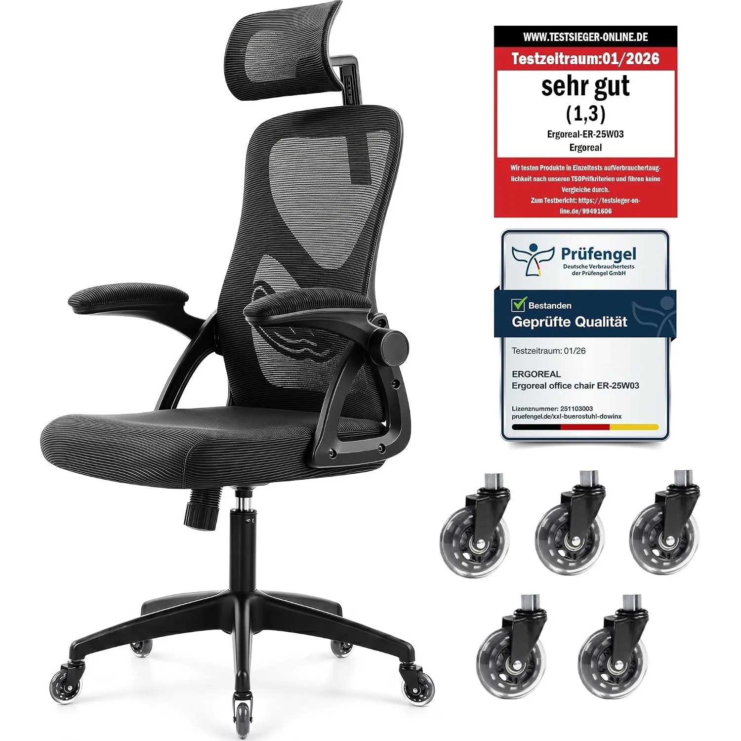Bürostuhl ergonomisch mit Kopfstütze – Schreibtischstuhl Netz 200kg