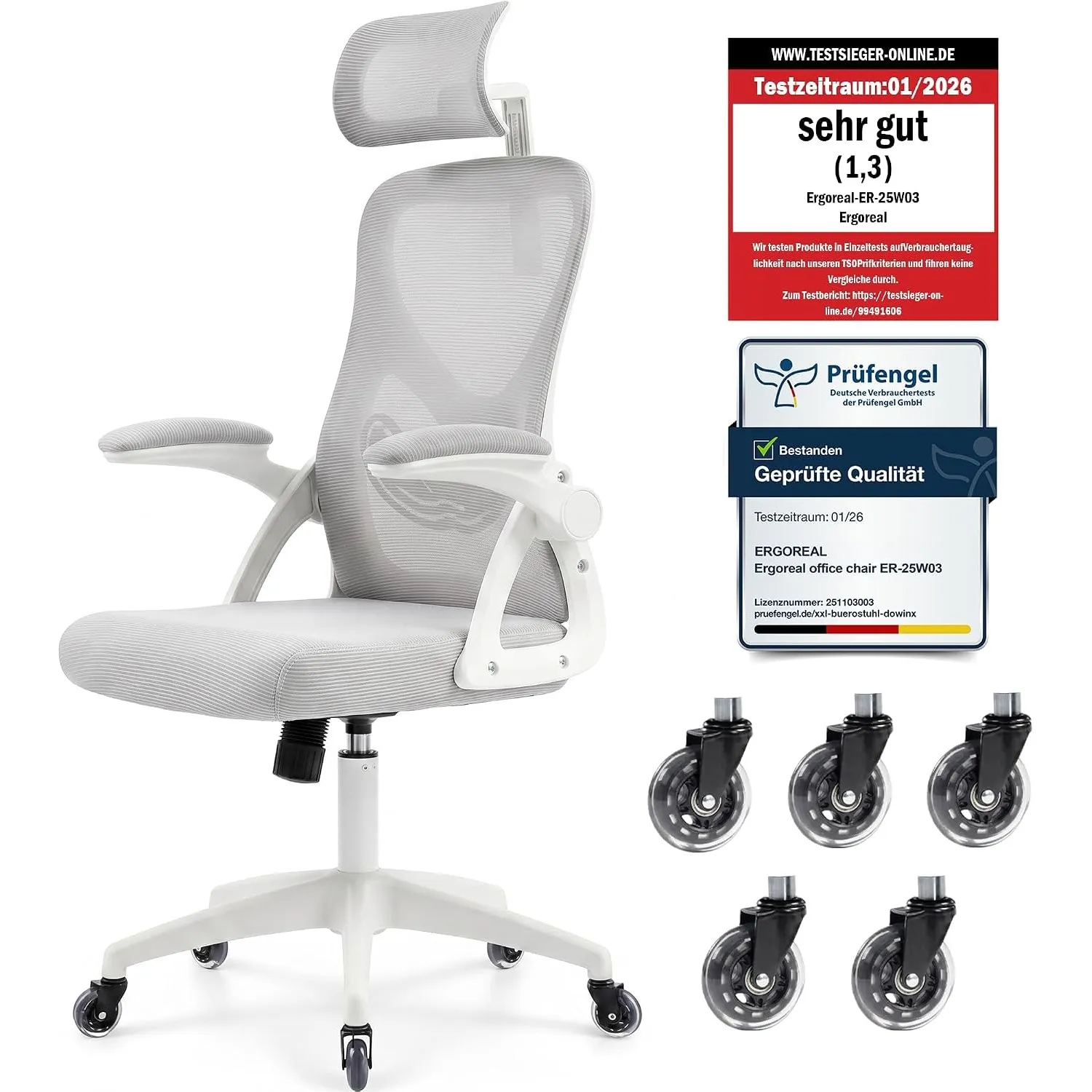 Bürostuhl ergonomisch mit Kopfstütze – Schreibtischstuhl Netz 200kg