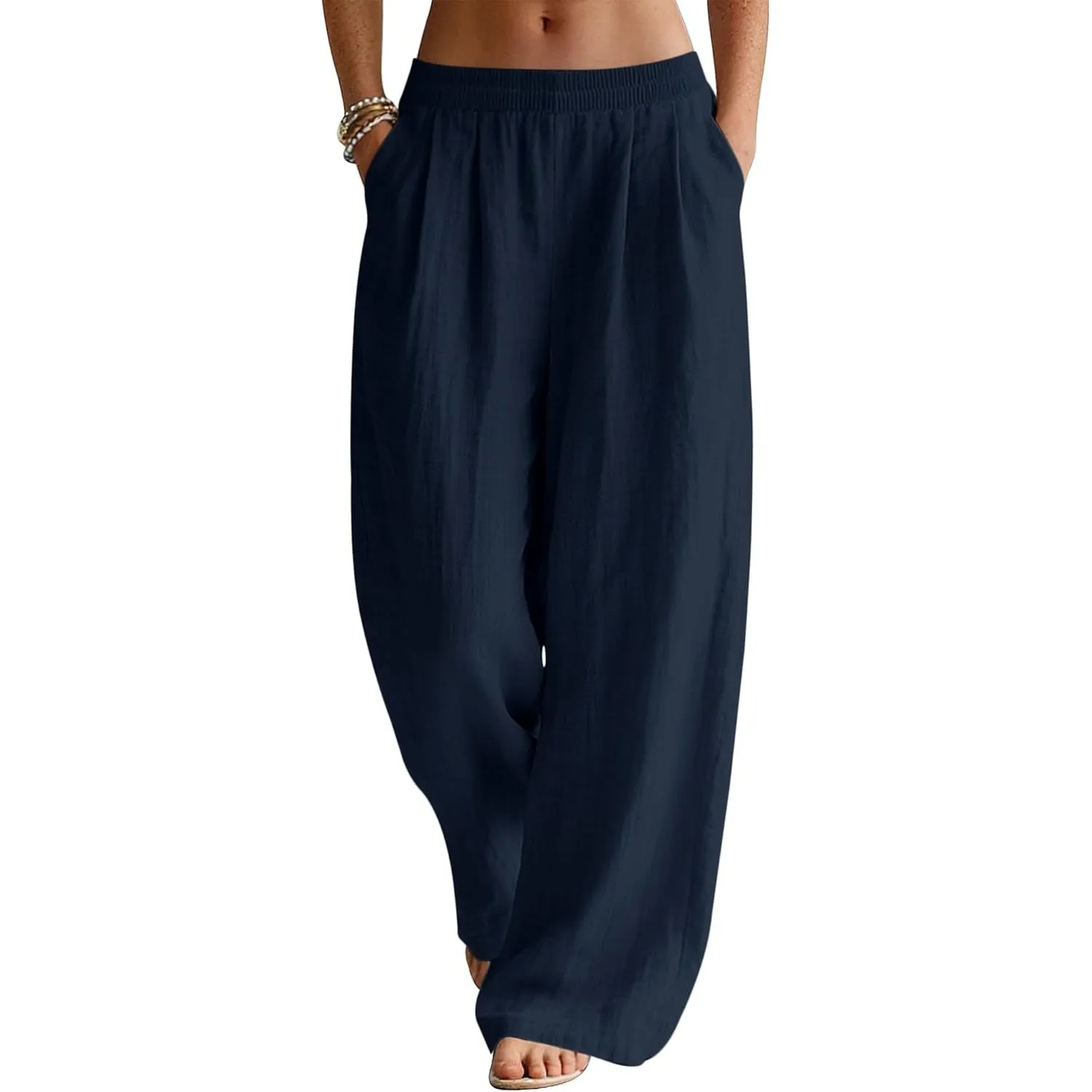 Rapbin Leinenhose Damen Sommer Hose Casual Strandhose Weite Bein Freizeithose Elegant Einfarbig Sommerhose Leichte Lein…