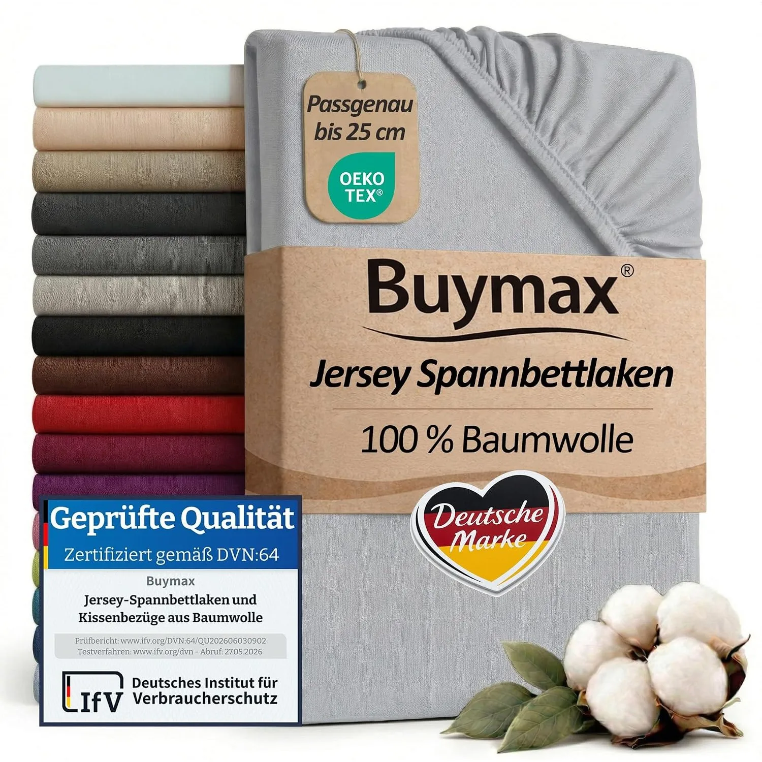 Buymax Spannbettlaken 140x200cm Baumwolle 100% Spannbetttuch Bettlaken Jersey, Matratzenhöhe bis 25 cm, Farbe Silber
