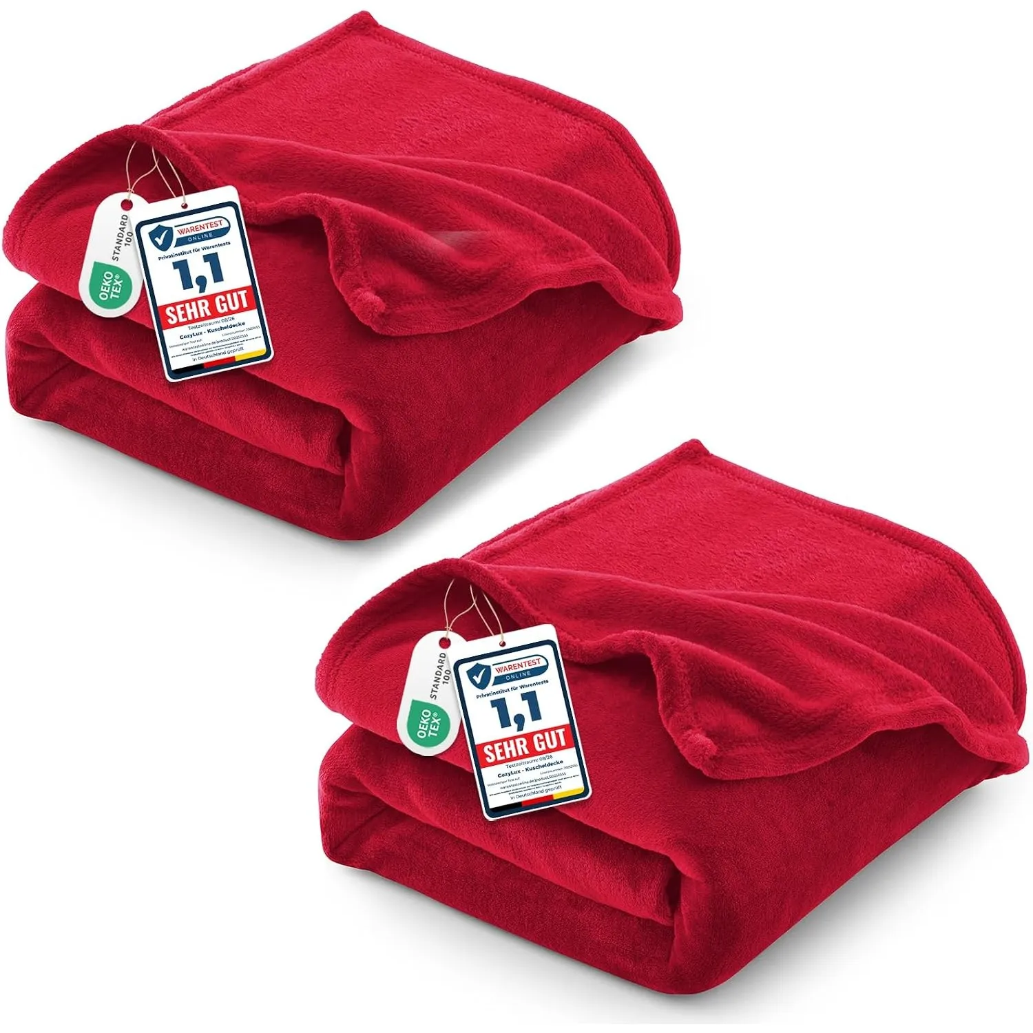 CozyLux 2er Set Kuscheldecke Flauschig Decke 150x200 cm Rot