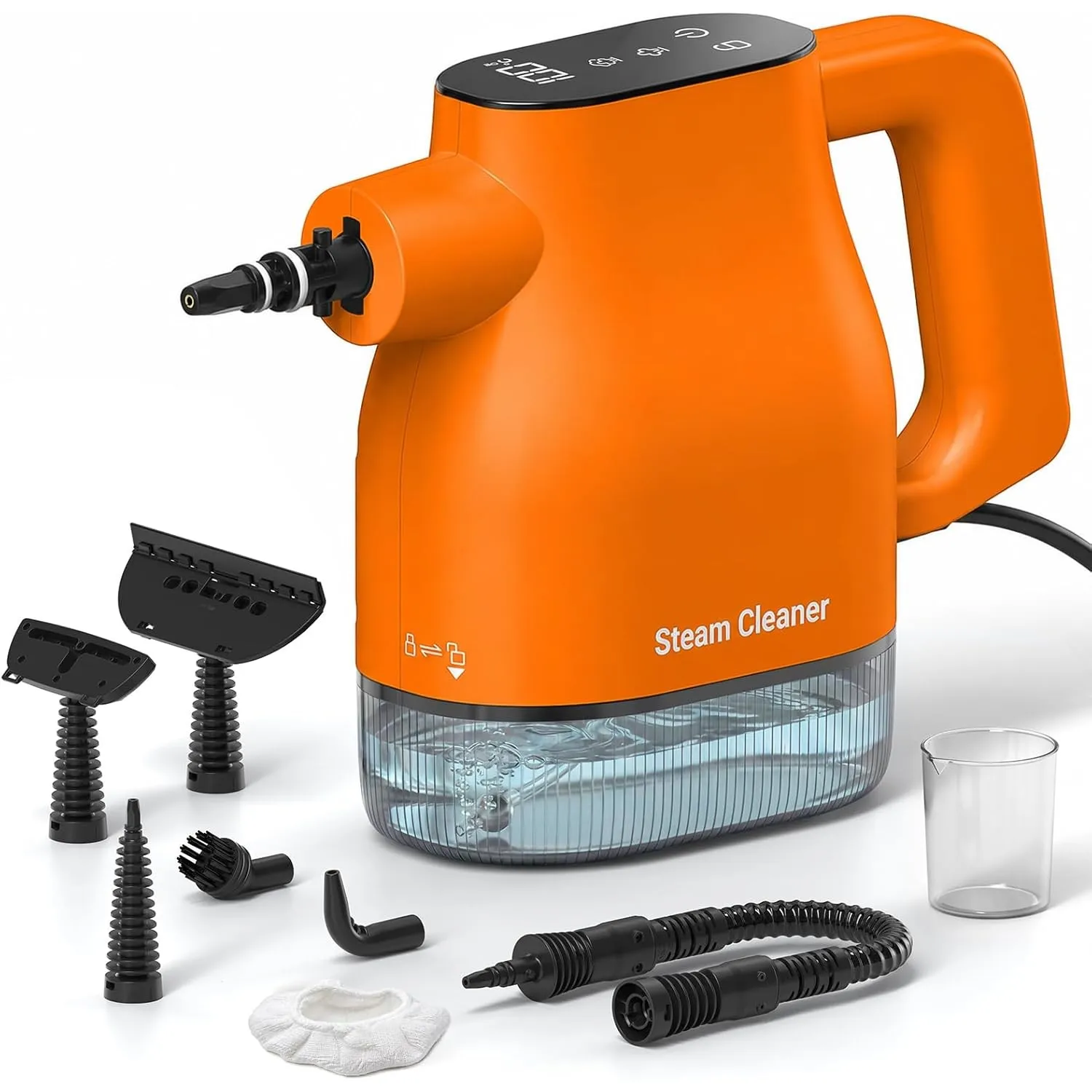 Dampfreiniger mit Smart-Touchscreen, 10 Sekunden Aufheizzeit, Orange | 400-ml-Wassertank, 4-m-Netzkabel, 2 Dampfstufen …