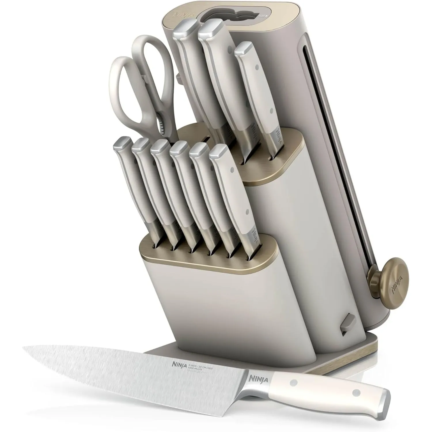Ninja StaySharp Messerblock, 13-teilig, abnehmbarer Schärfer, Steingold