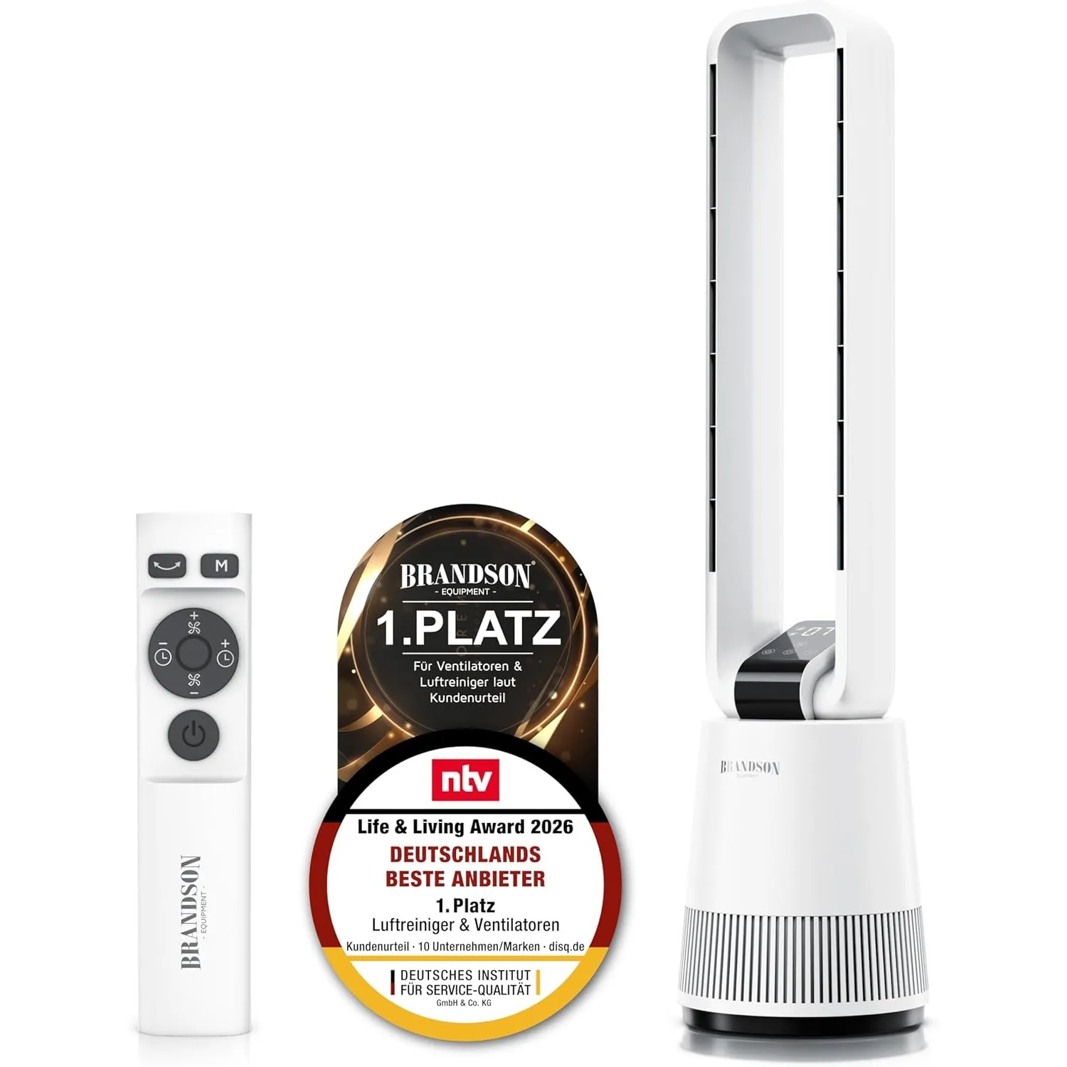 Brandson - Turmventilator DC ECO Line - DC Motor sehr leise - Sleep-Modus – mit Fernbedienung – 3 Modi – Oszillation – …
