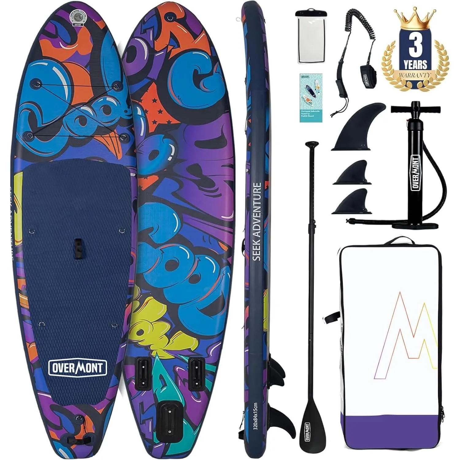 Overmont SUP Board Aufblasbar Stand Up Paddle Board für Erwachsene 323x84x15 cm, Komplettes SUP Set mit Verstellbarem P…