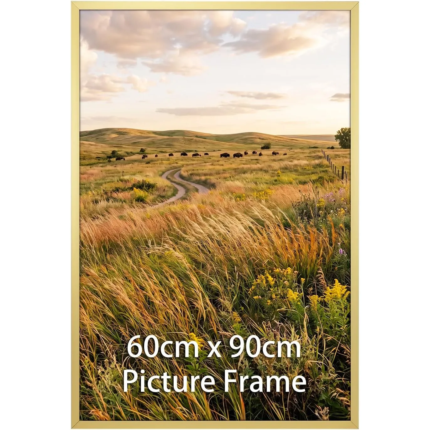 Giftgarden Gold Bilderrahmen 60x90 cm, Einzel Aluminium Rahmen für 90x60 cm