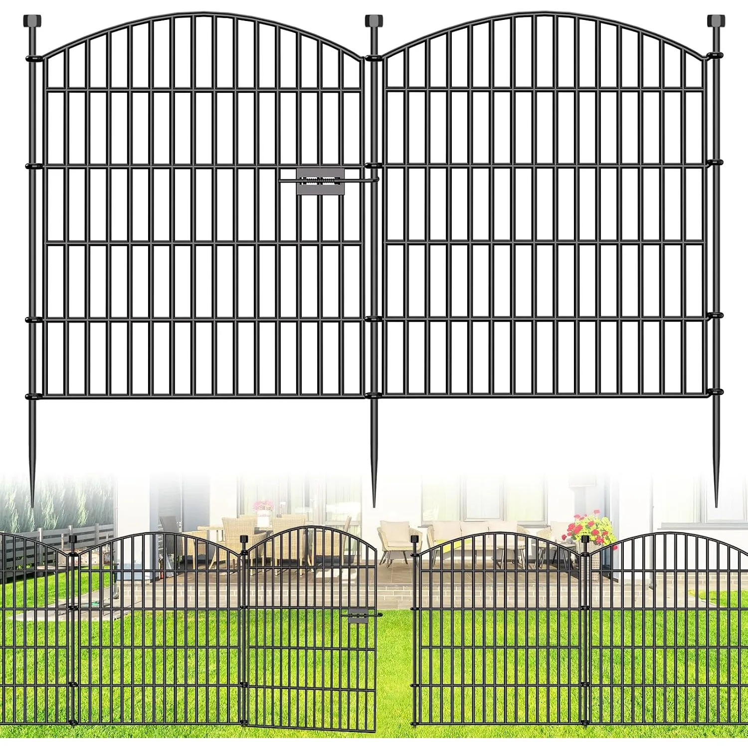 15 Paneele, dekorativer Gartenzaun mit Tor, 81,3 cm (H) x 10,8 m (L), kein Graben, Hundezaun, Outdoor, für Hof, rostfre…