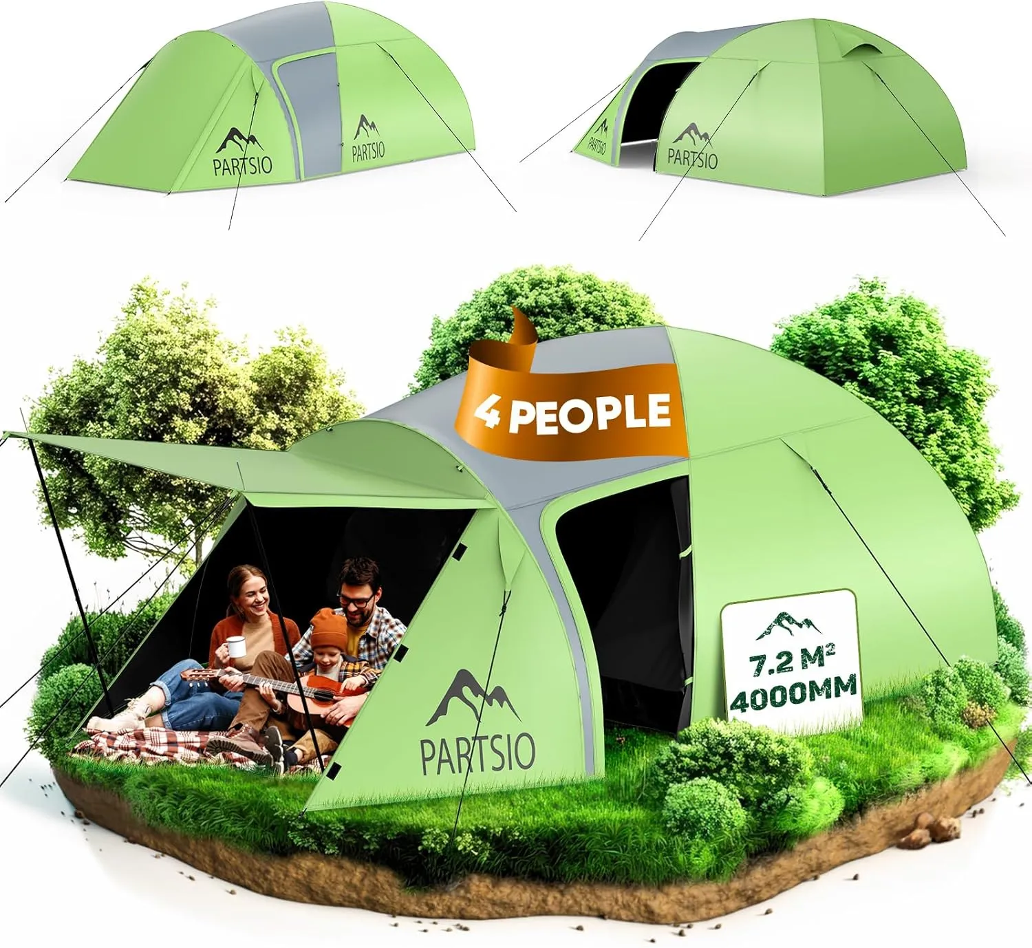 Camping Tent with Lobby Tent 3-4 People Waterproof 4000 mm Dome Tent Awning Removable for Trekking & Festival Family Te…